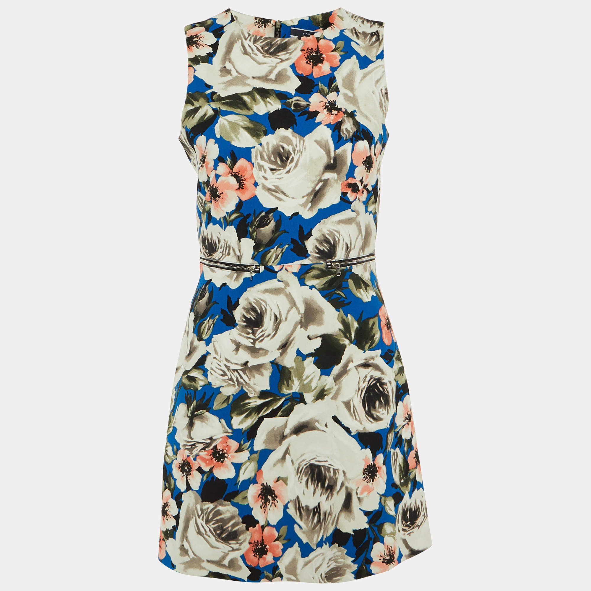 Pre Owned Sportmax Code Blue Floral Print Crepe Mini Dress M
