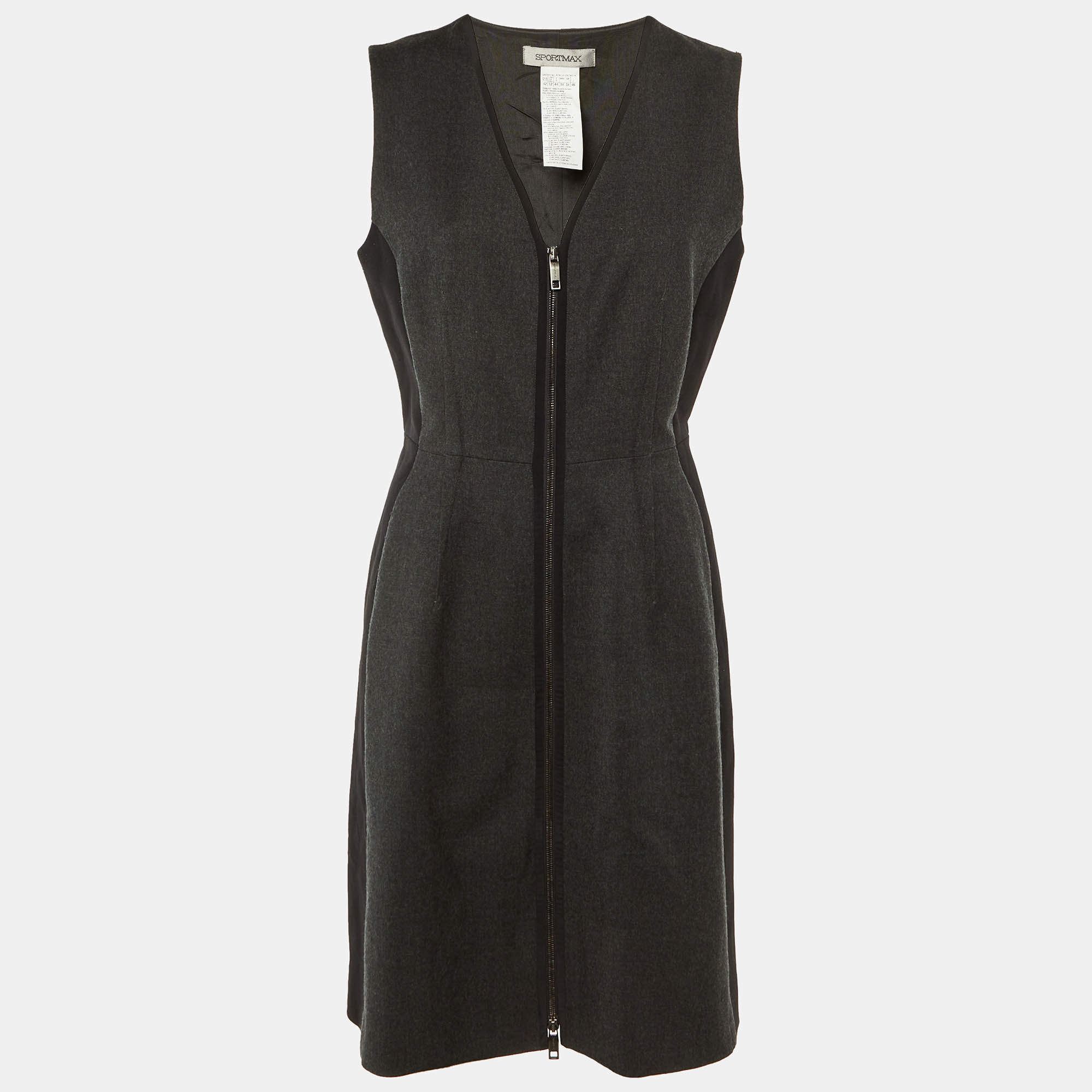 Pre Owned Sportmax Grey/Black Wool Sleeveless Dress M