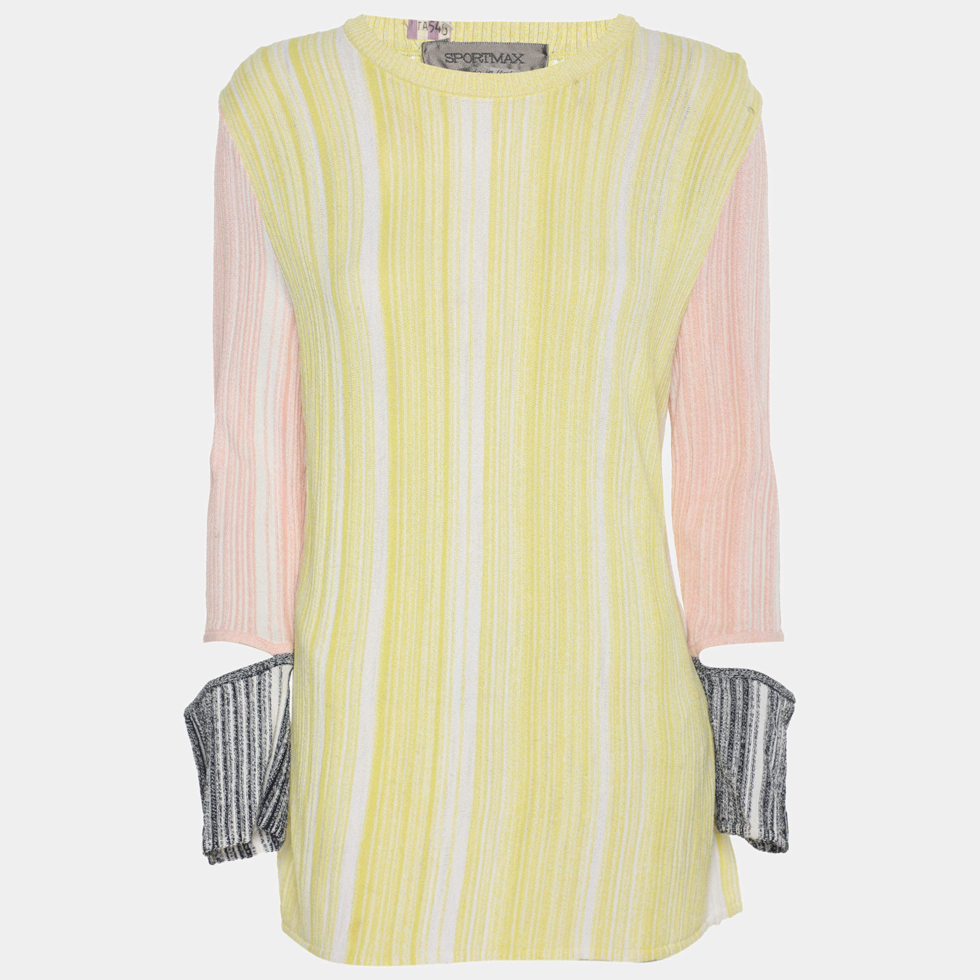 مملوكة مسبقًا Sportmax Tri-Color Stretch Knit Long Sleeve Tops L