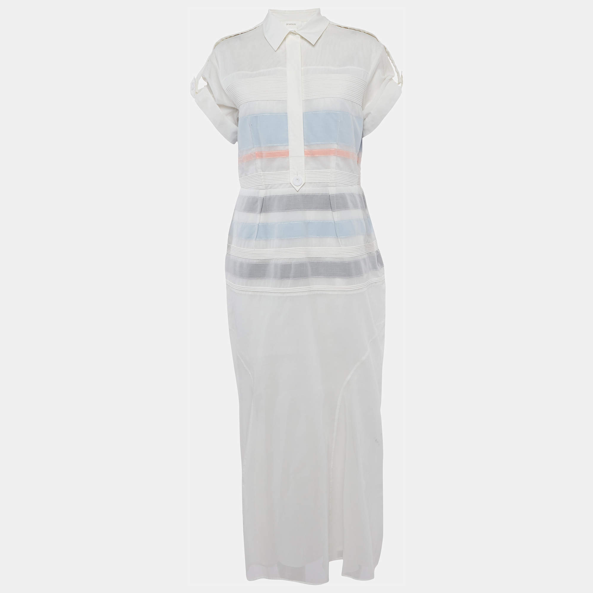 مملوكة مسبقًا Sportmax White Cotton Pintuck Detail Midi Dress L