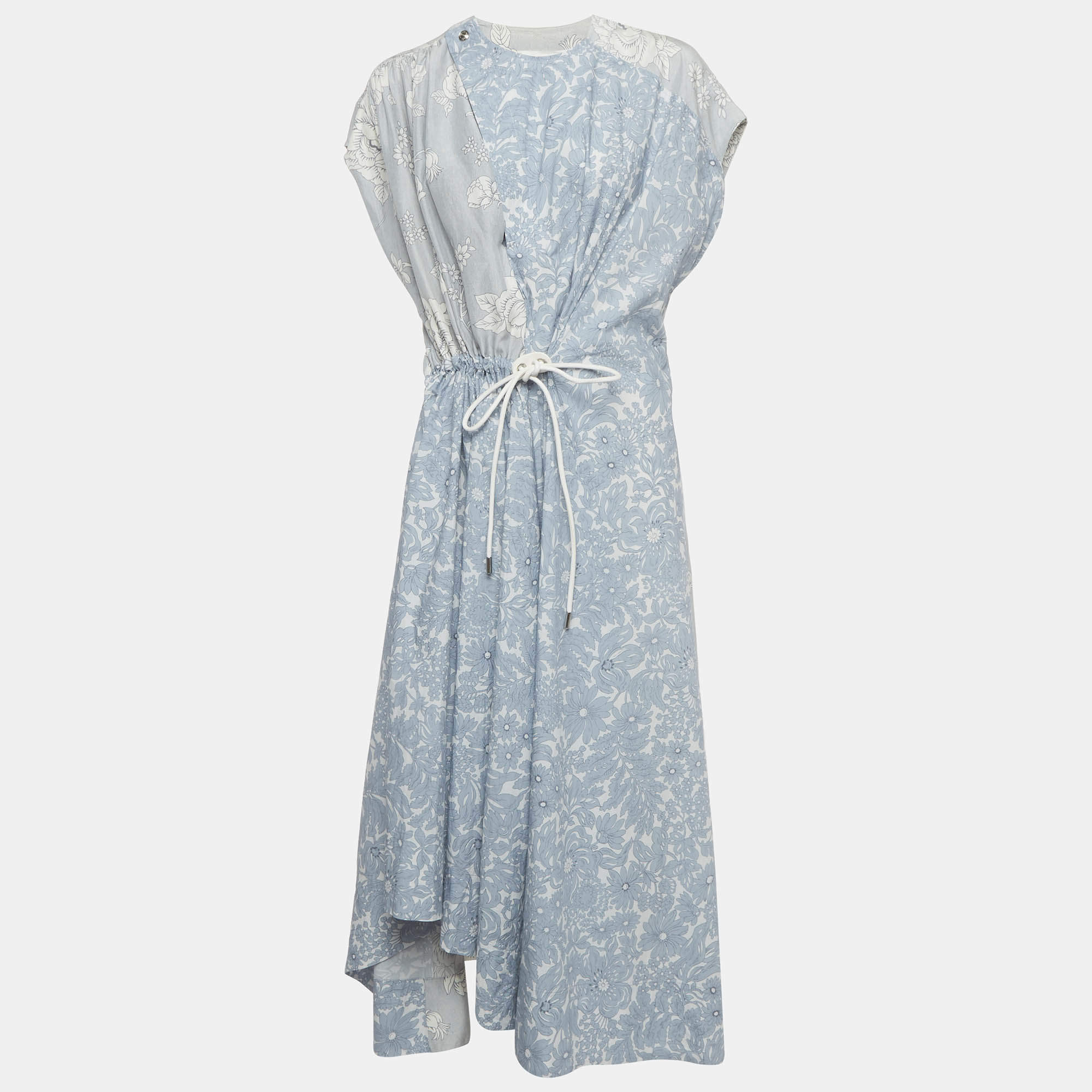 مملوكة مسبقًا Sportmax Blue Floral Print Asymmetrical Midi Dress M