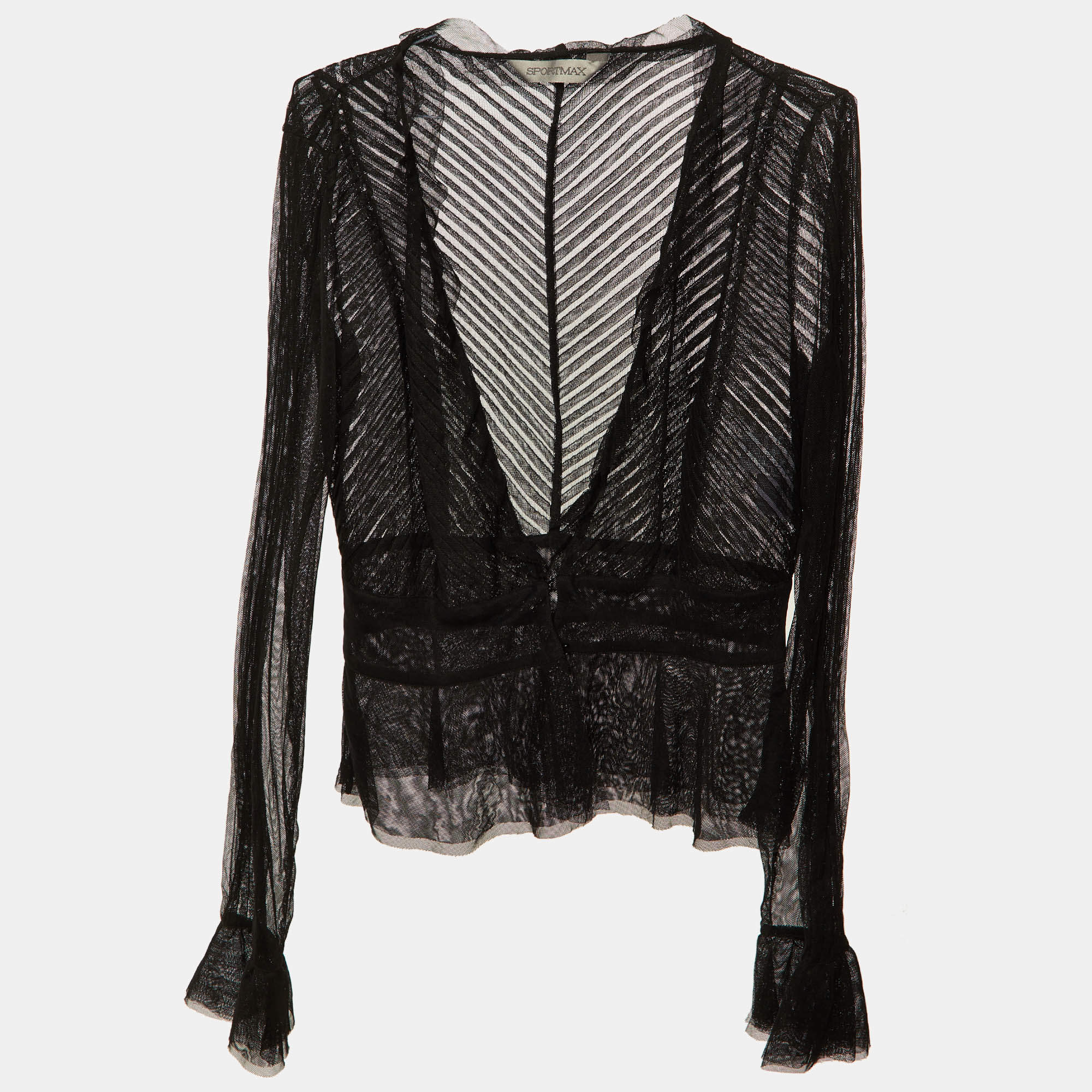 مملوكة مسبقًا Sportmax Black Tulle Sheer peplum Blouse L