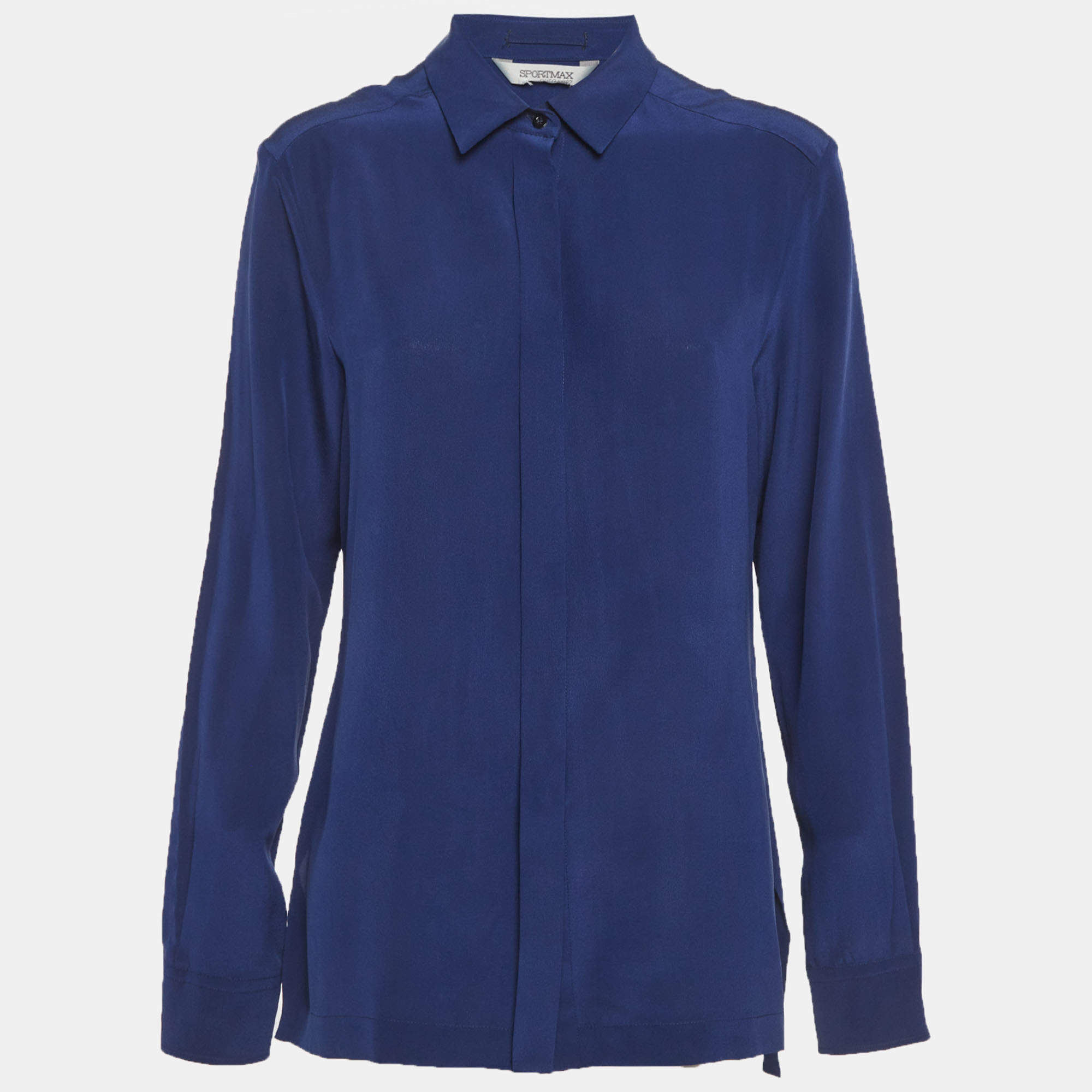 مملوكة مسبقًا Sportmax Blue Silk Long Sleeve Shirt M
