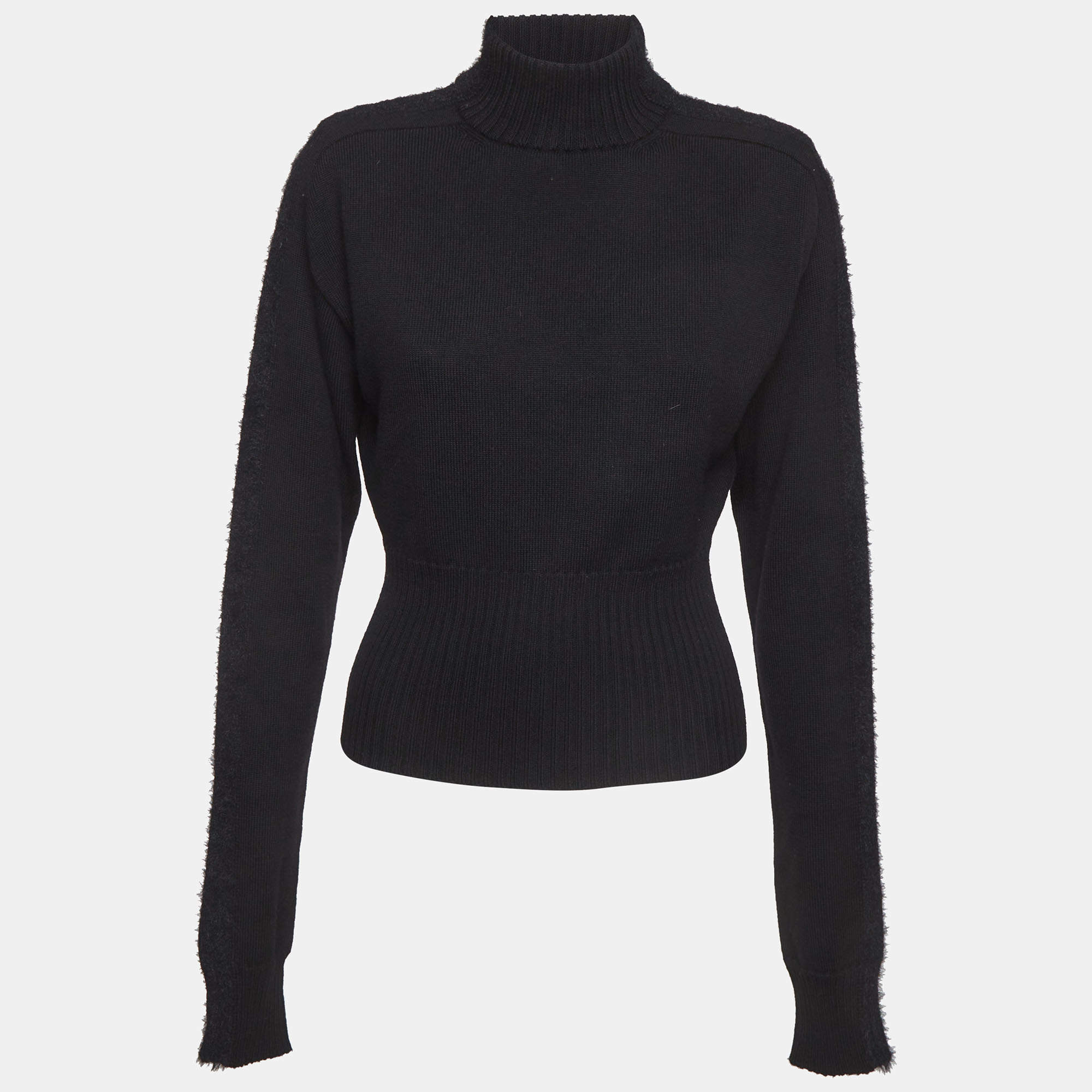 Pre Owned Sportmax Black Wool Side Stripe Exaggerated Shoulder Sweater S 