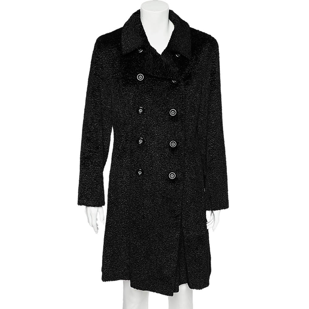 Pre Owned Sportmax Black Faux Fur Double Breasted Coat M