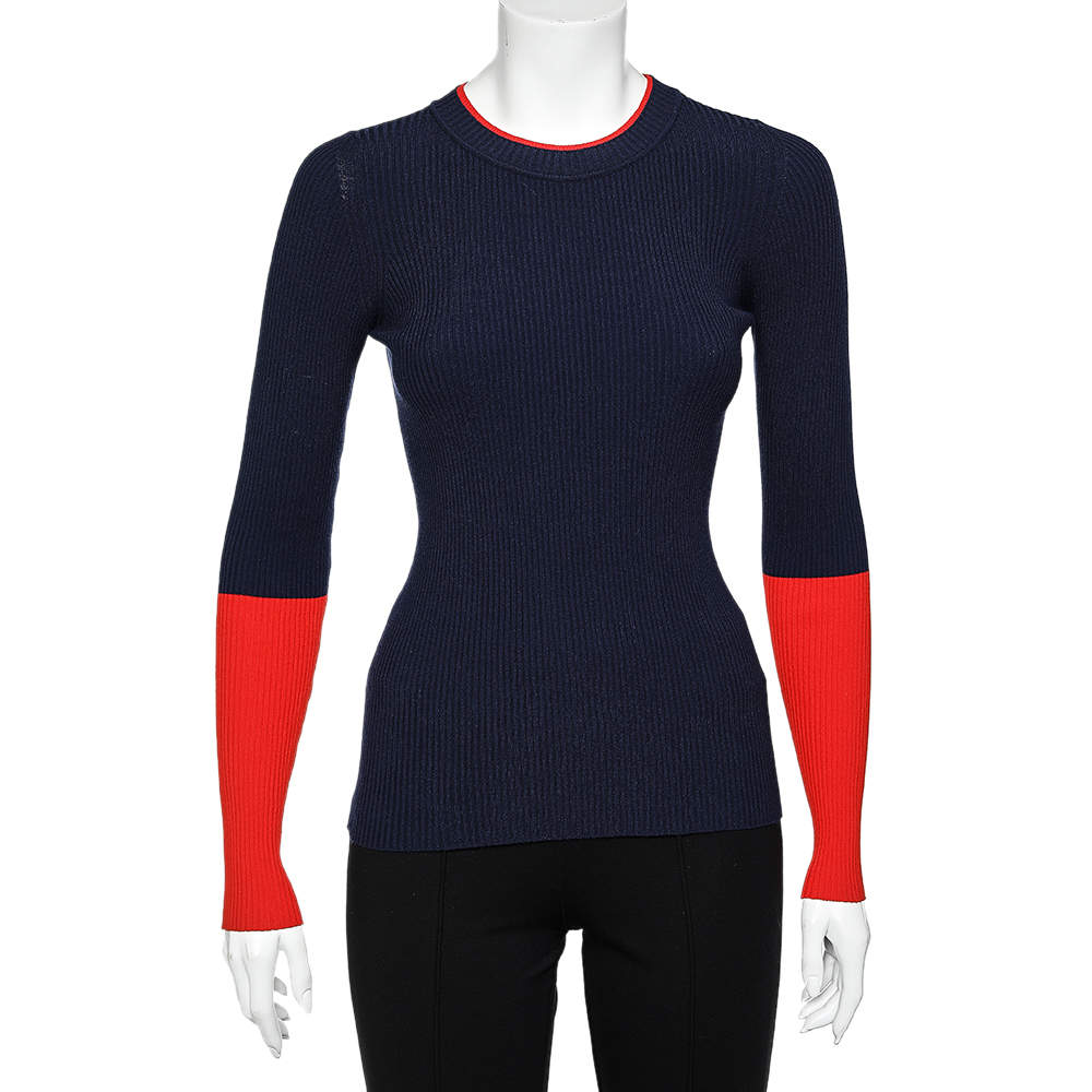Pre Owned Sportmax Color Block Rib Knit Sweater Top S
