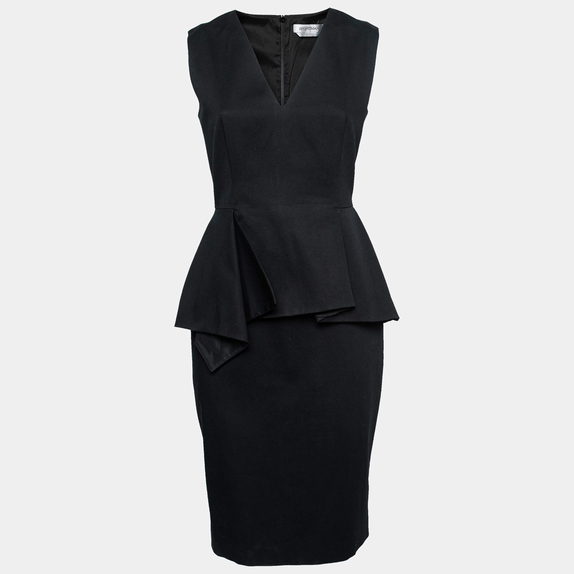 Pre Owned Sportmax Black Cotton Peplum Detailed Sleeveless Dress S