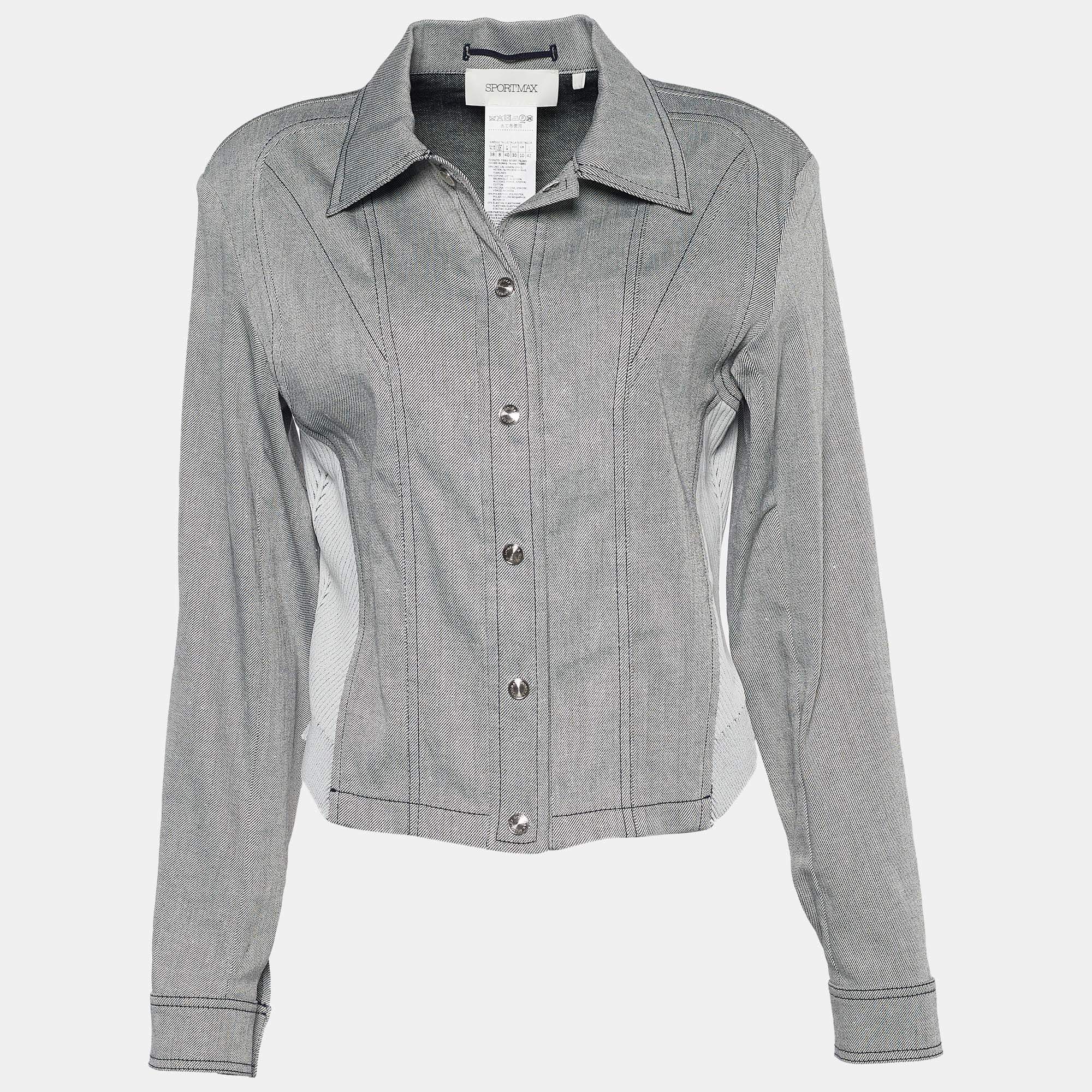 Pre Owned Sportmax Grey Linen Blend Elasticized Paneled Button Front Jacket M