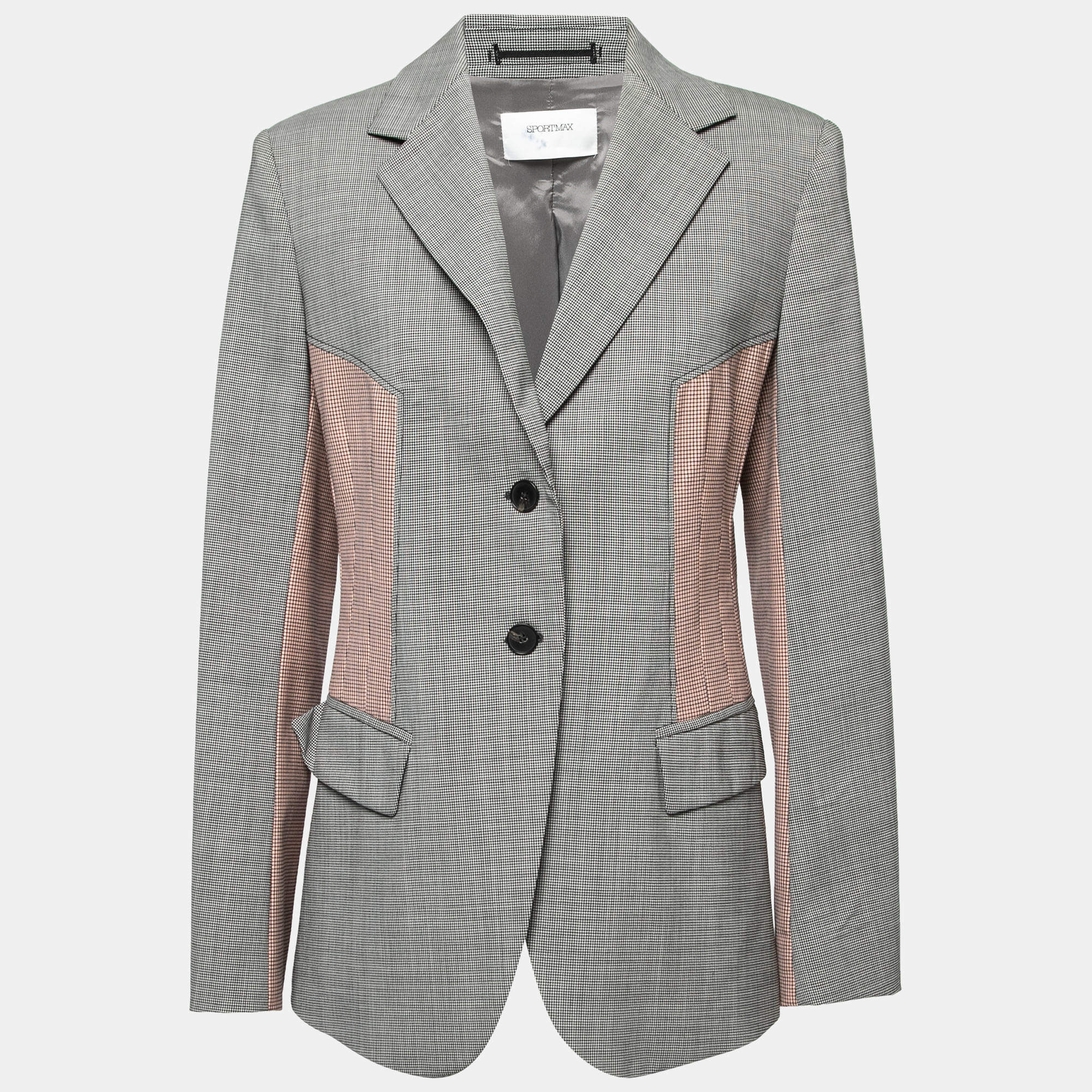 Sportmax Black & Pink Patterned Wool Single-Breasted Blazer M