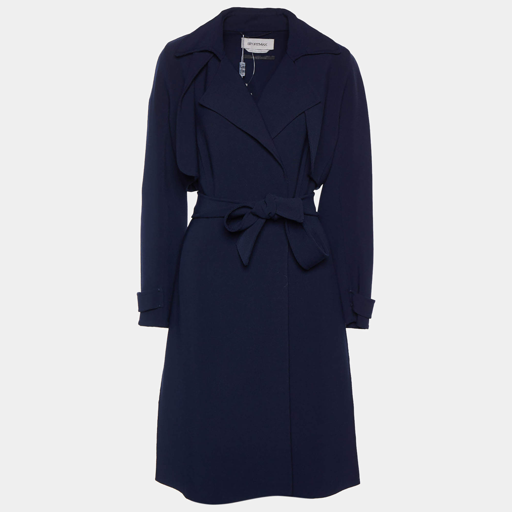 Pre Owned Sportmax Navy Blue Double Faced Belted Coat M