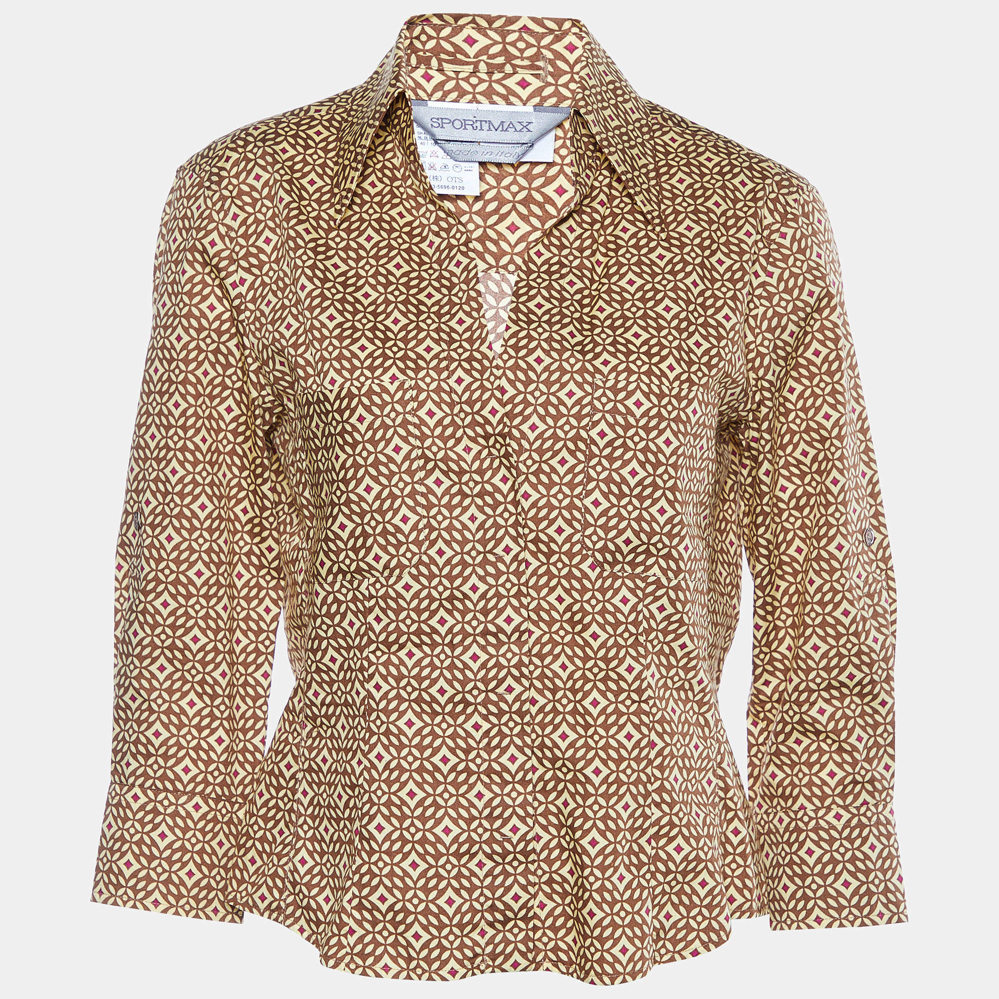 Sportmax Brown Printed Cotton Button Front Shirt M