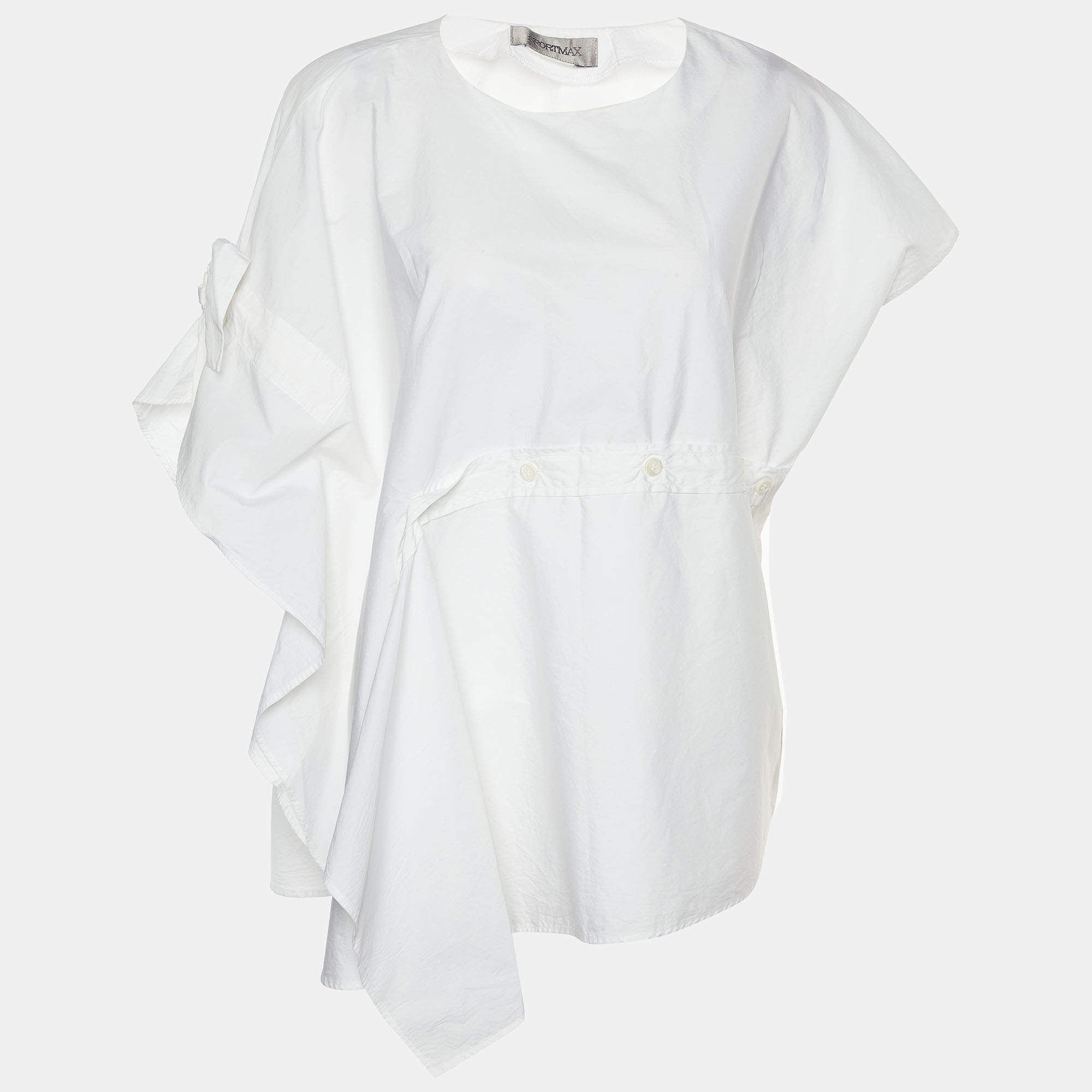 مملوكة مسبقًا Sportmax White Cotton Asymmetric Blouse L