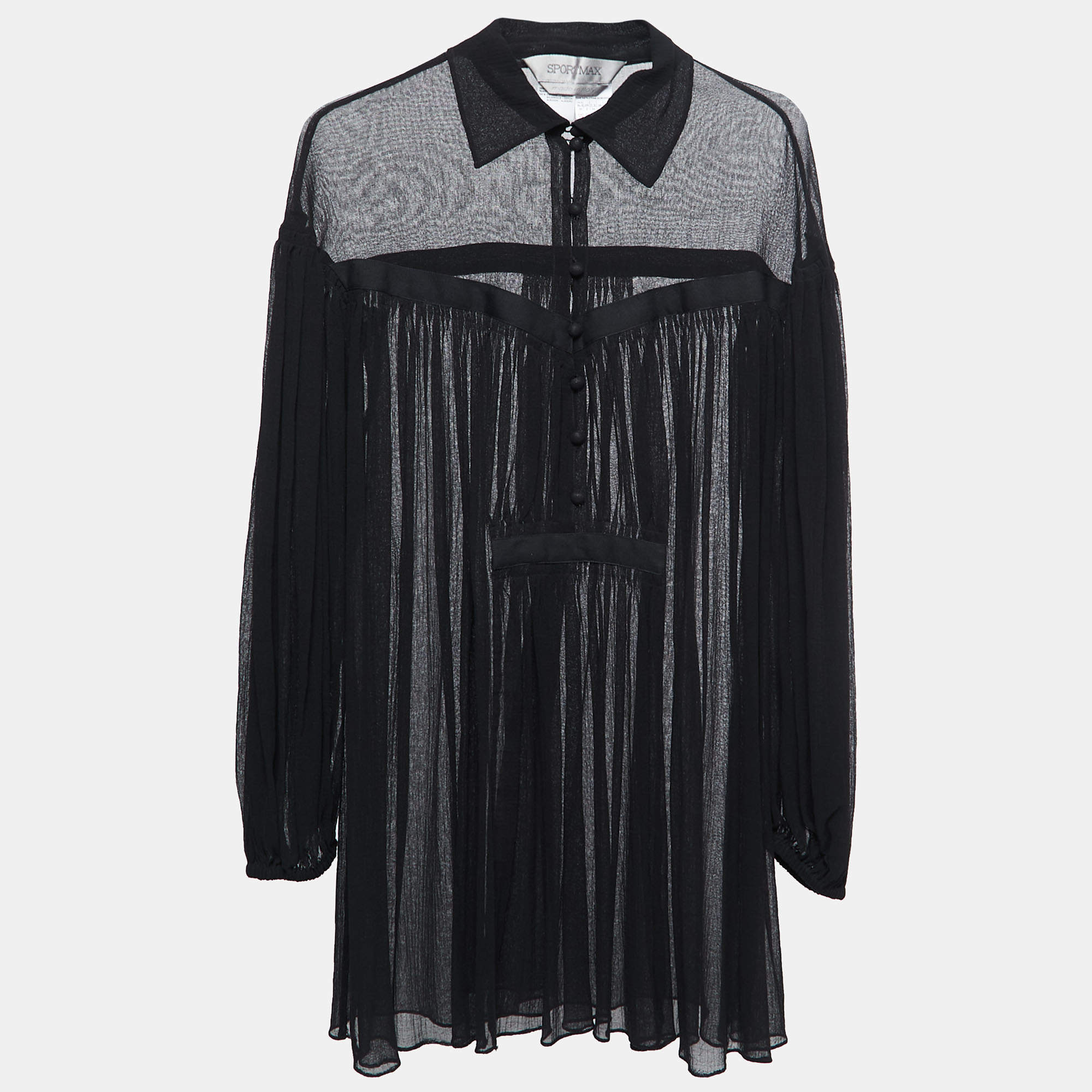 Sportmax Black Cotton Gauze Long Sleeve Tunic XS