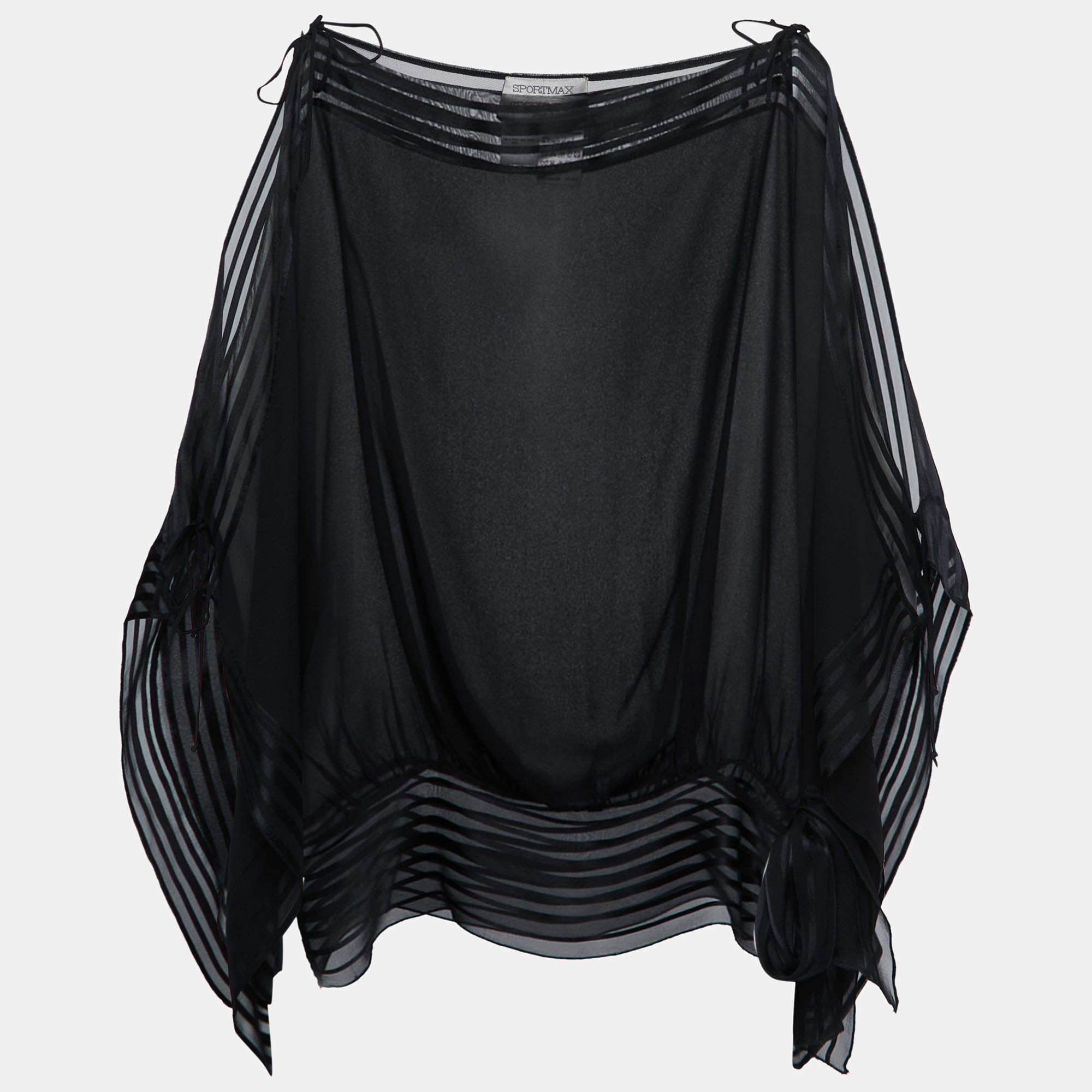 Pre Owned Sportmax Black Silk Tie Detailed Kimono Sleeve Blouse M