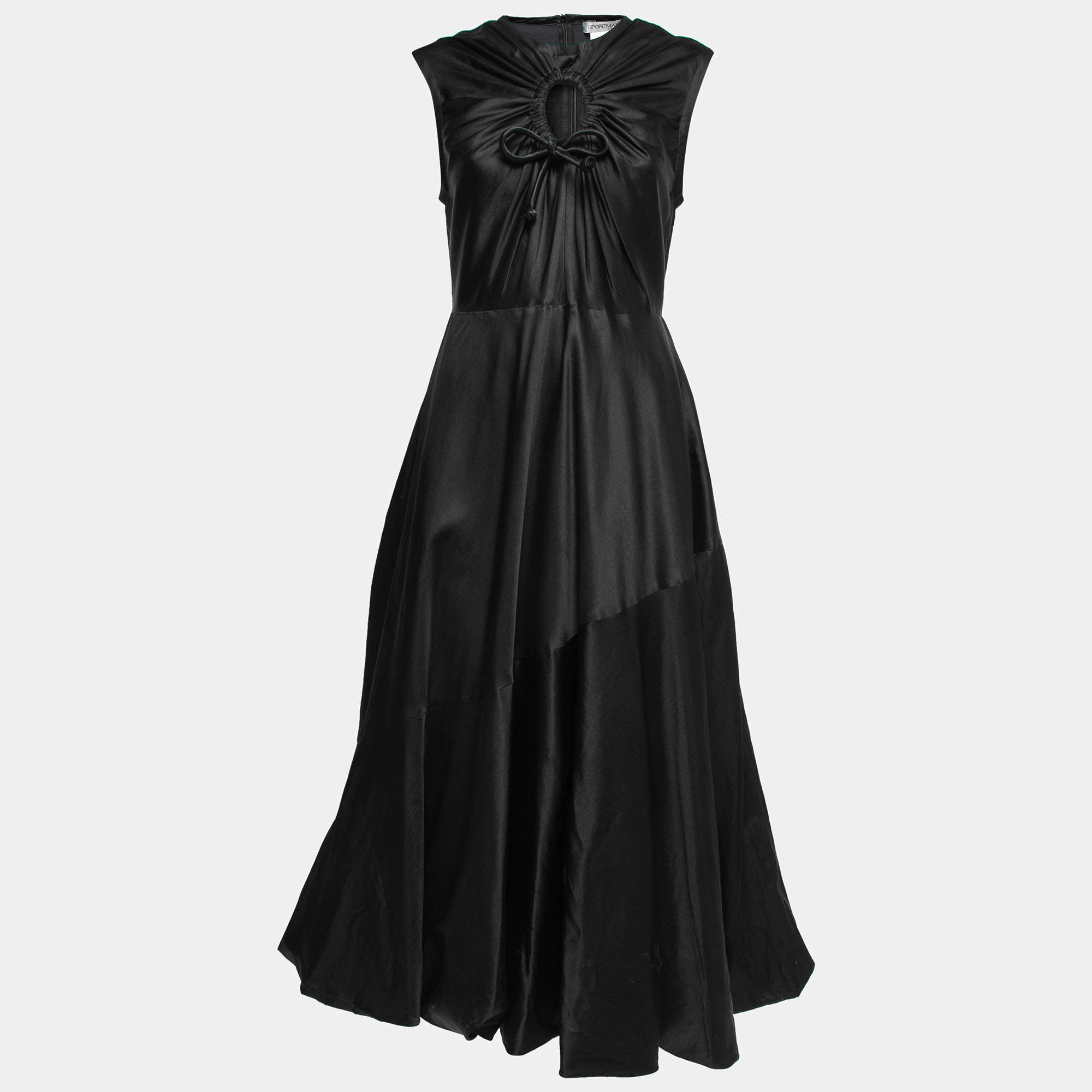 Pre Owned Sportmax Black Silk Blend Ruched Detail Sleeveless Gown M