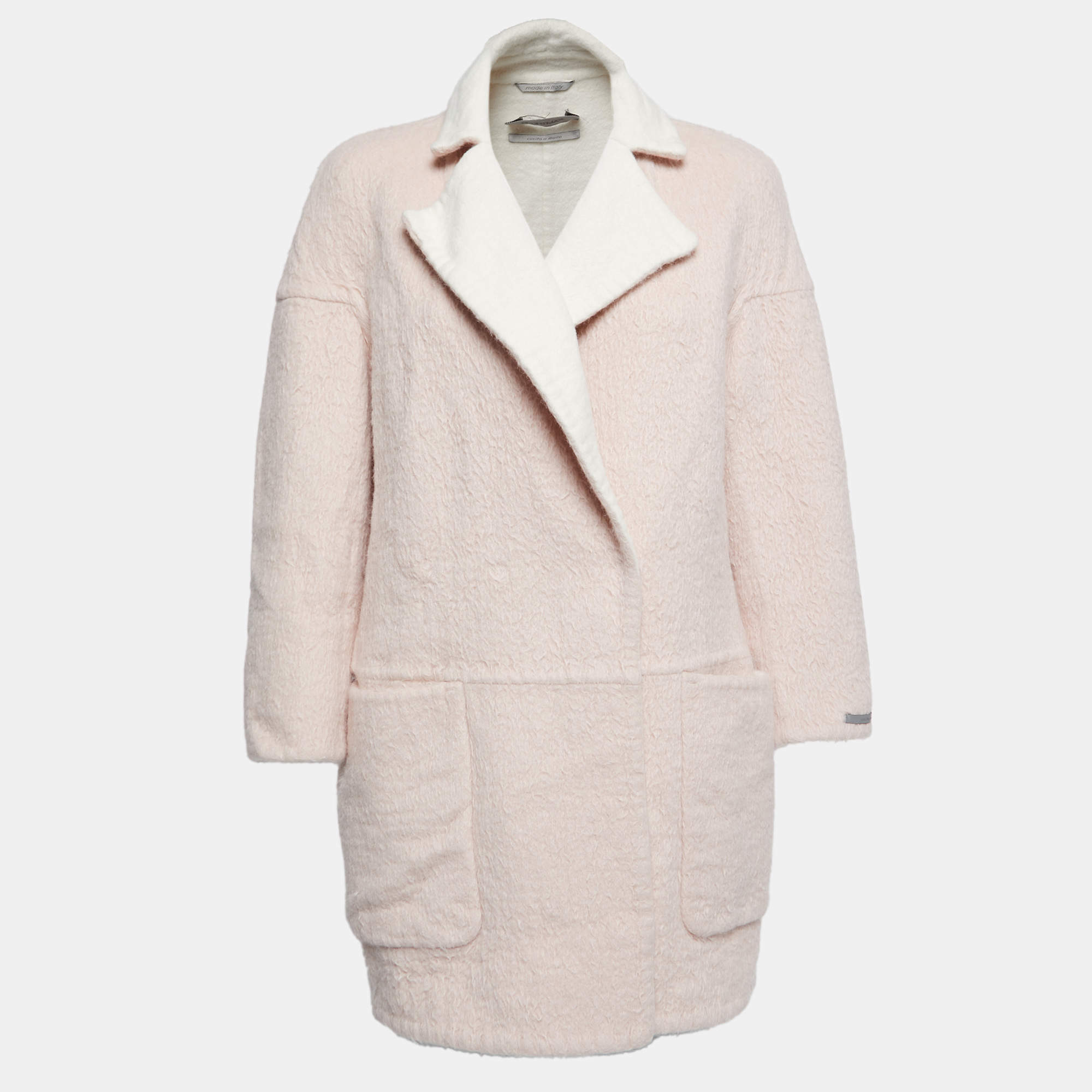 Pre Owned Sportmax Light Pink Wool & Alpaca Mid Length Coat M