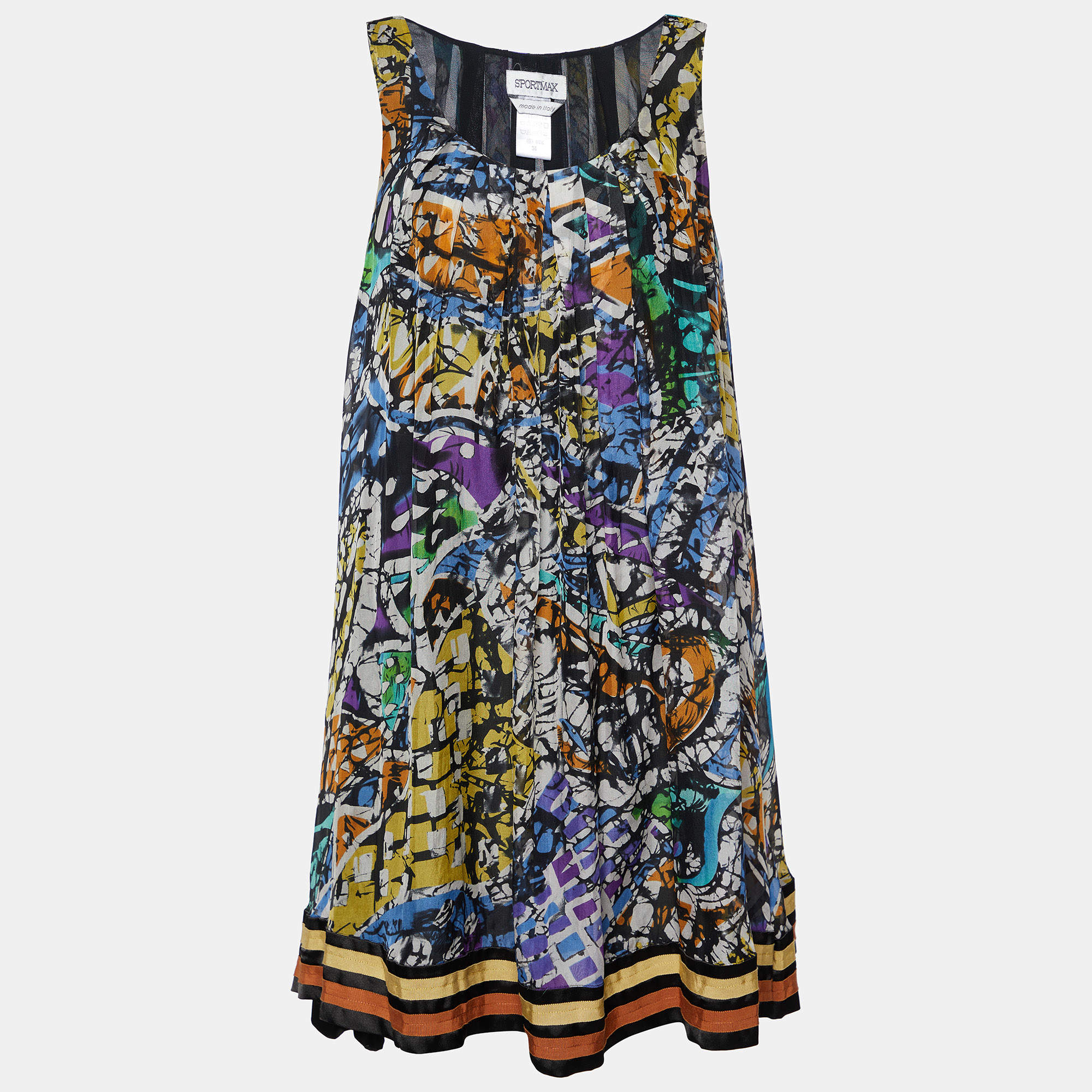 Pre Owned Sportmax Multicolor Printed Silk Sleeveless Shift Dress S