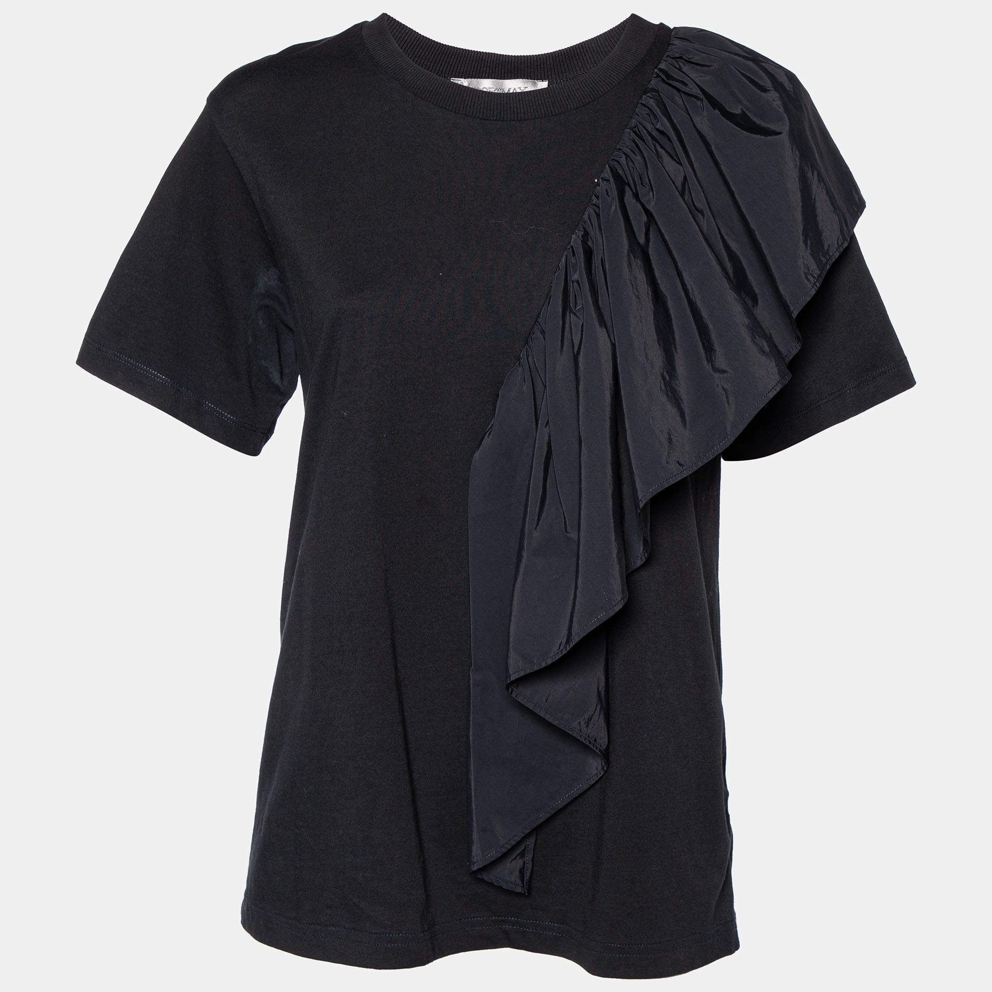 Pre Owned Sportmax Black Cotton Knit Ruffle Detail Top M