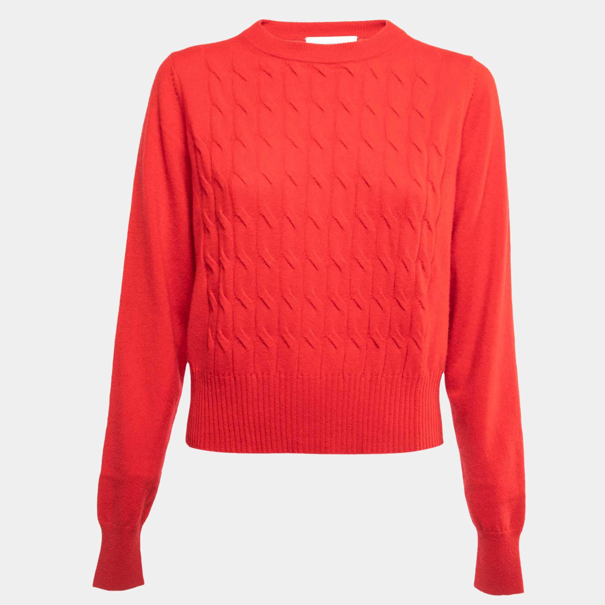 Pre Owned Sportmax Red Cashmere Cable Knit Sweater S