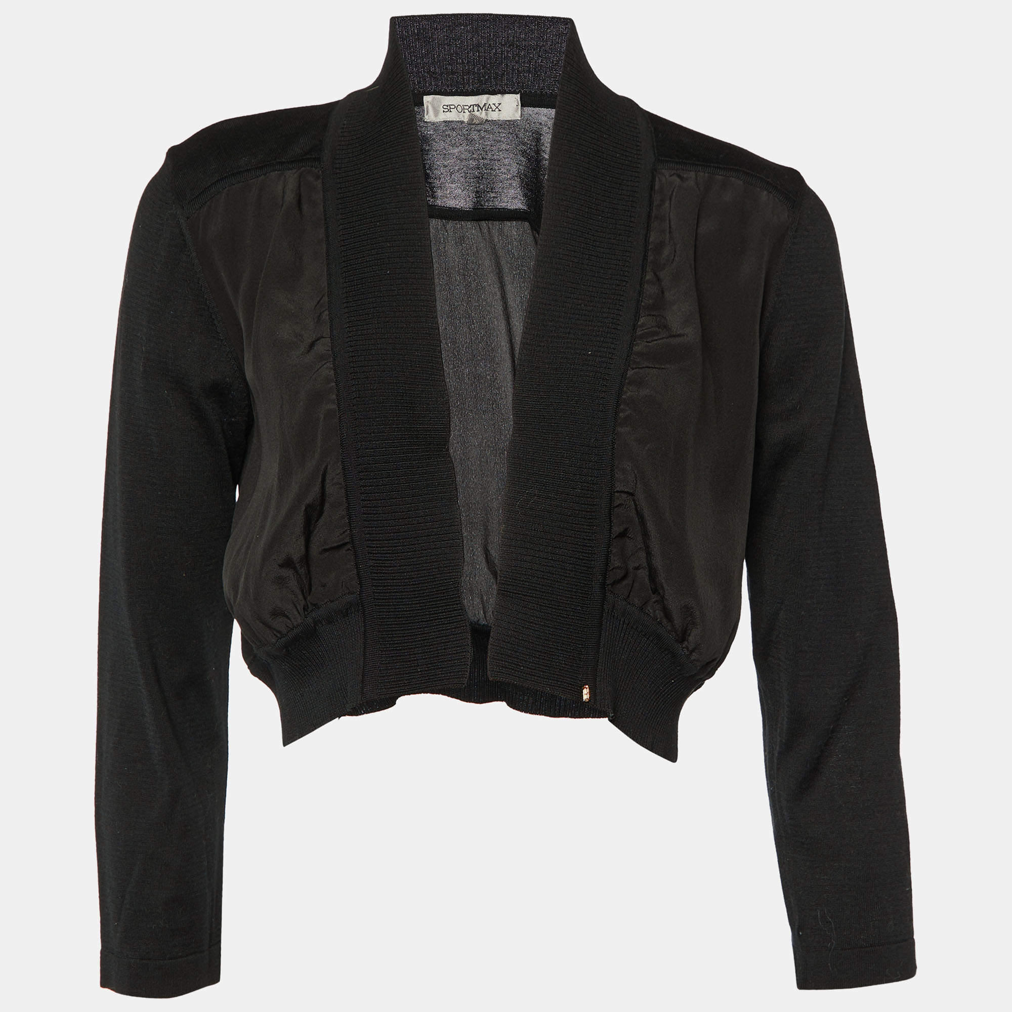 Pre Owned Sportmax Black Cotton Knit & Silk Cropped Shrug M