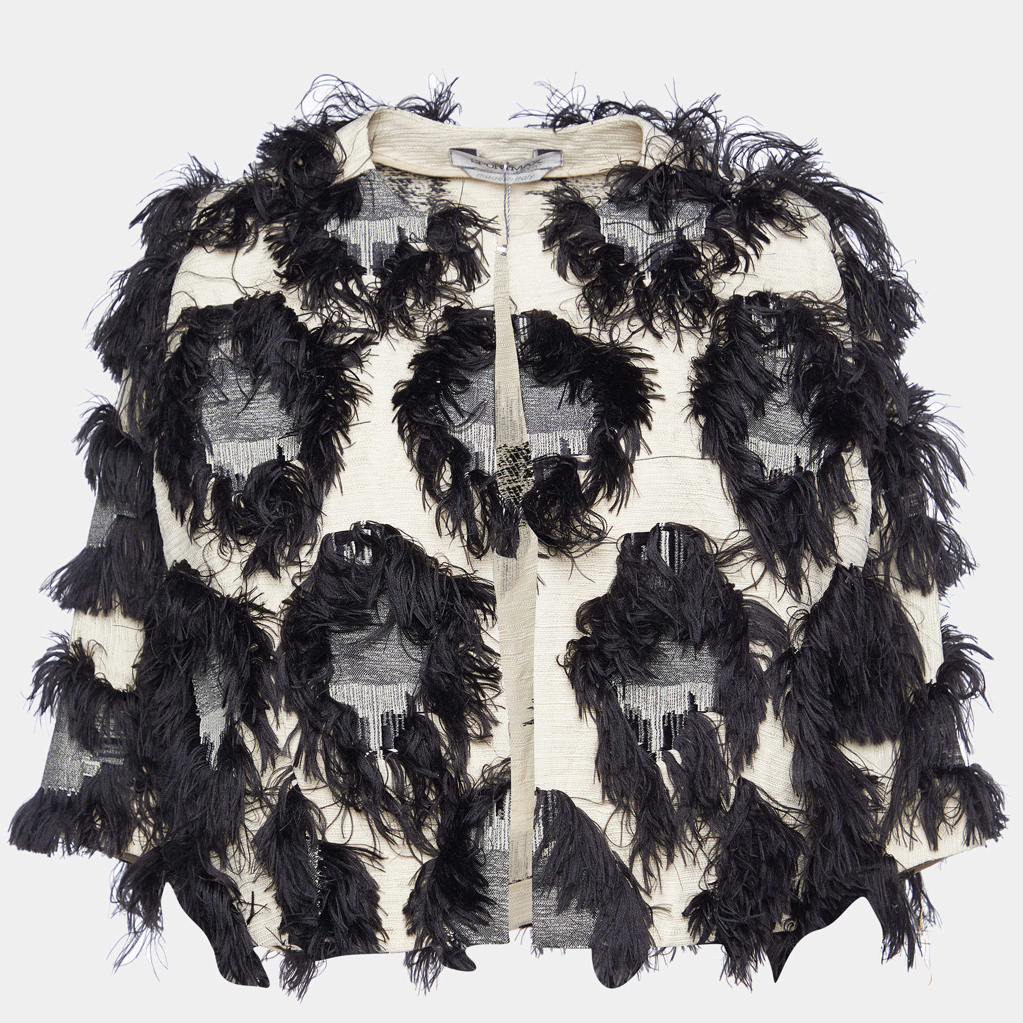 Pre Owned Sportmax Cream Cotton & Linen Frayed Detail Cropped Jacket S