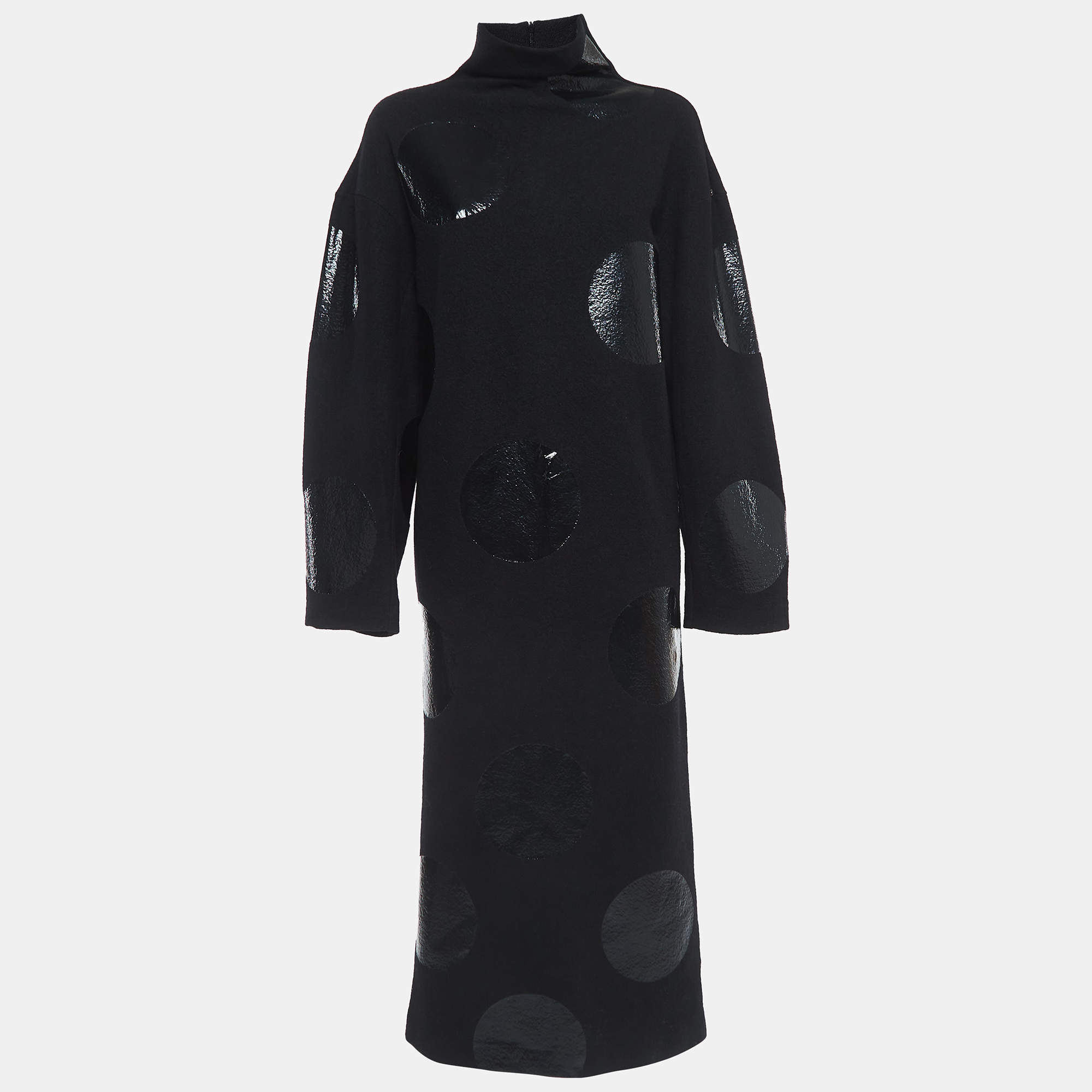 Pre Owned Sportmax Black Polka Dot Wool Turtleneck Dress M