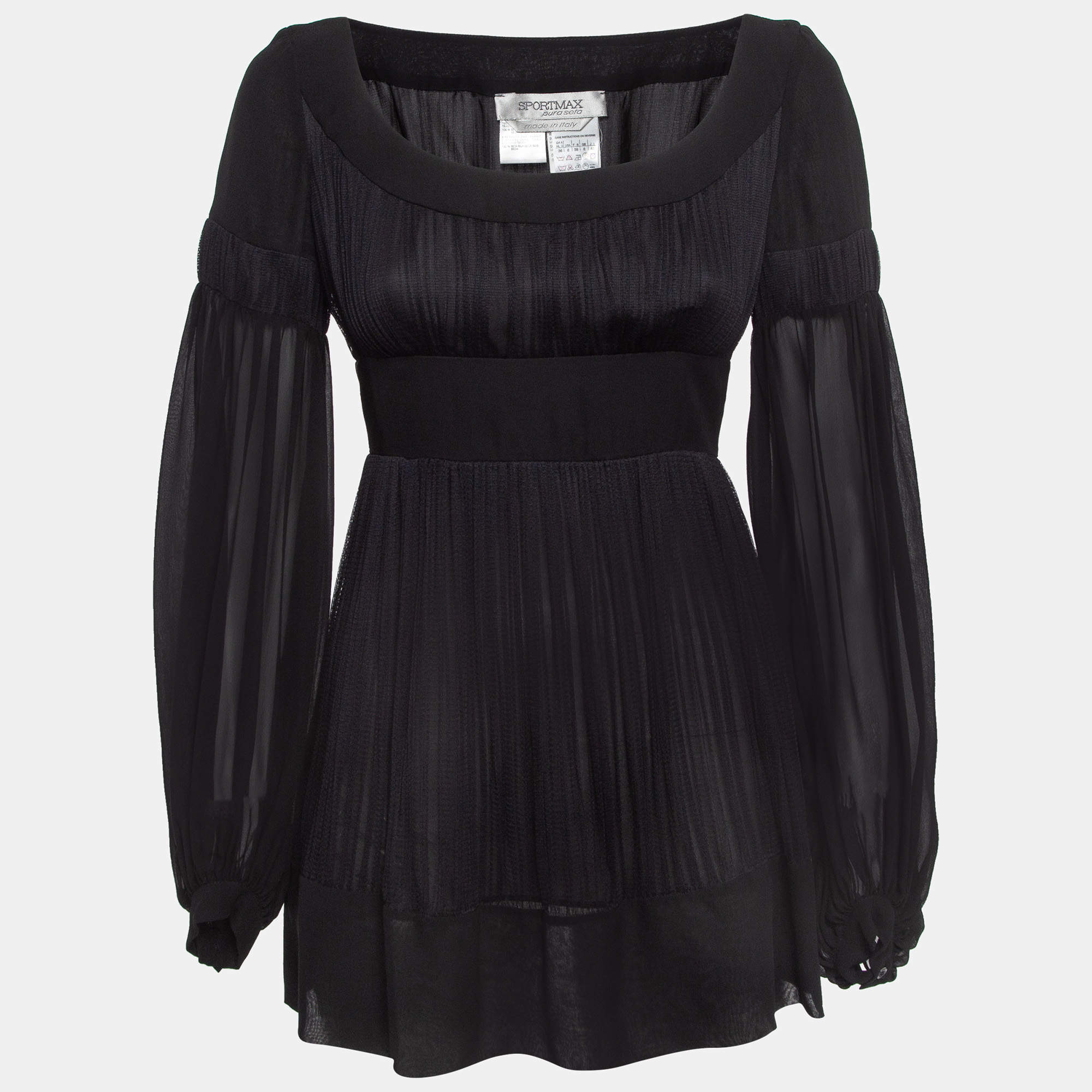 Pre Owned Sportmax Black Silk Balloon Sleeve Mini Dress S