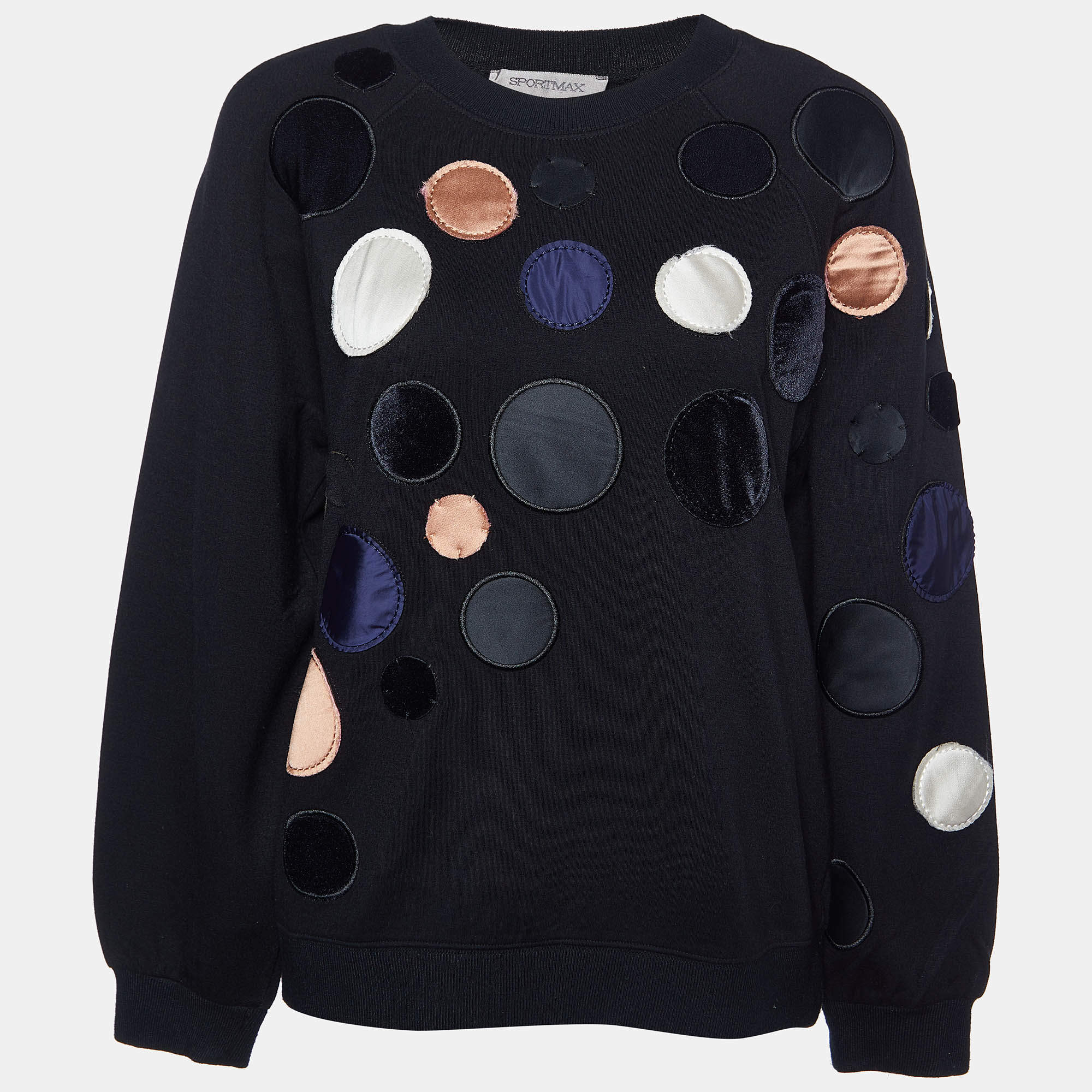 Pre Owned Sportmax Black Jersey Dot Appliqued Crew Neck Sweatshirt S
