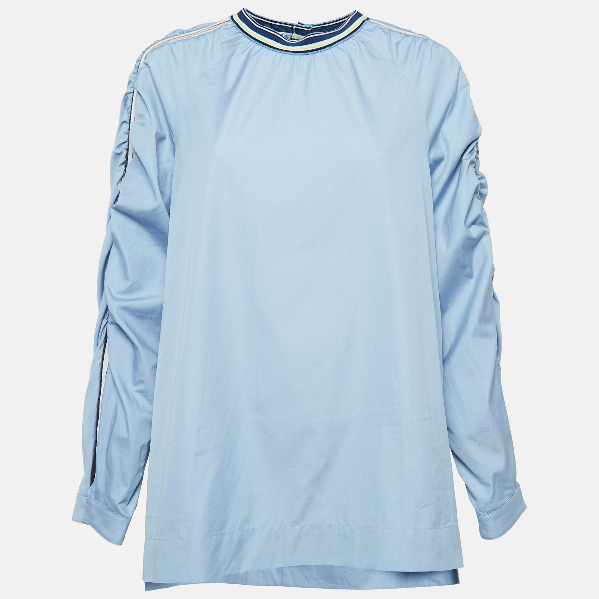 Pre Owned Sportmax Blue Side Stripe Poplin Long Sleeve Top L