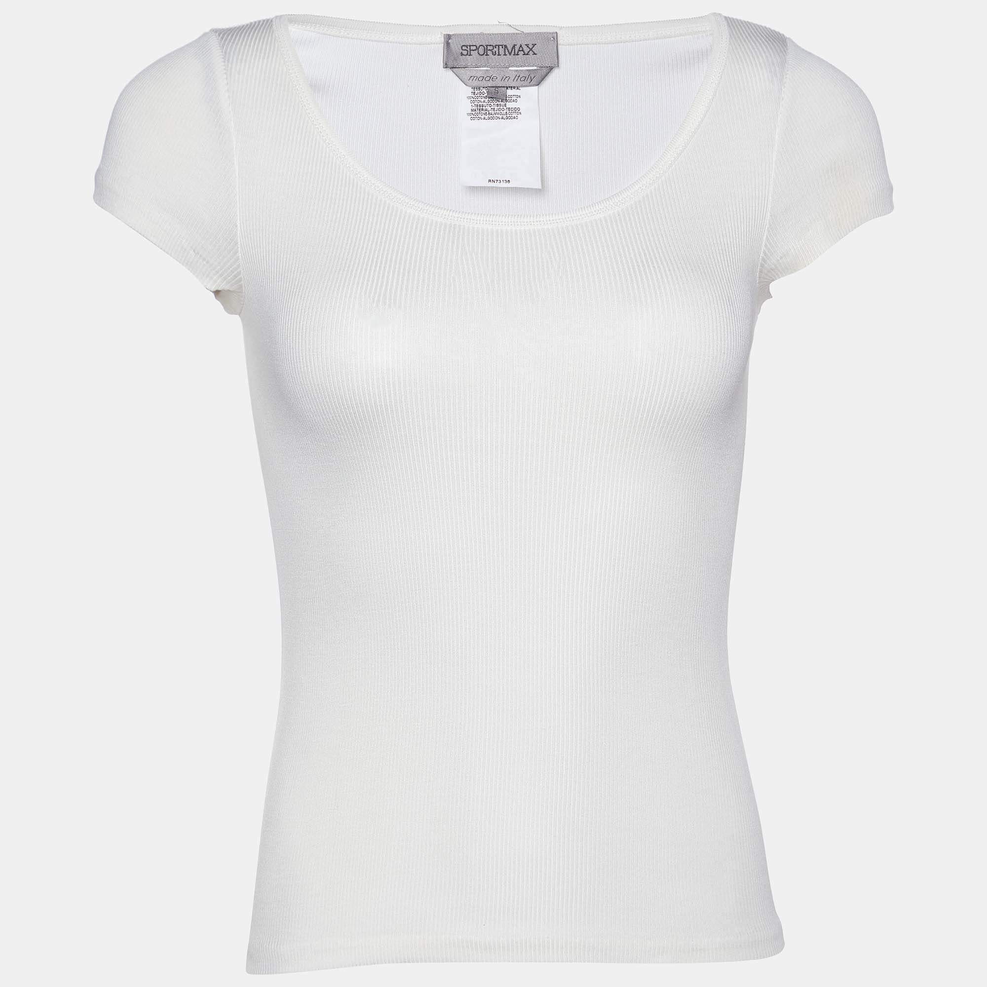 Pre Owned Sportmax Off White Cotton Knit Short Sleeve T-Shirt S