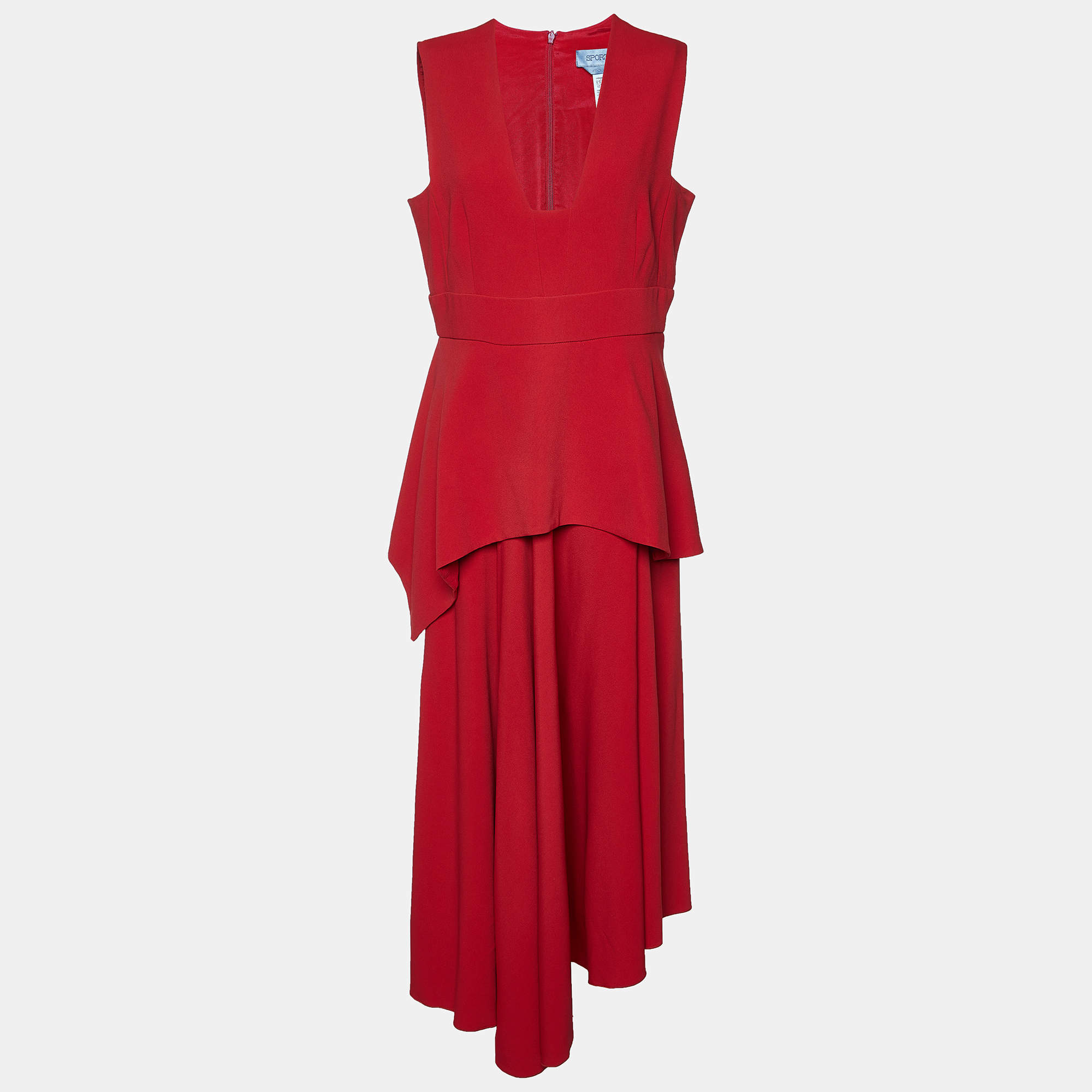 Pre Owned Sportmax Red Crepe Layered Midi Dress L