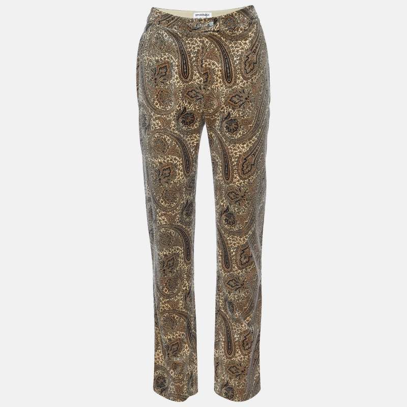 Pre Owned Sportmax Beige Paisley Print Velvet Straight Fit Trousers M