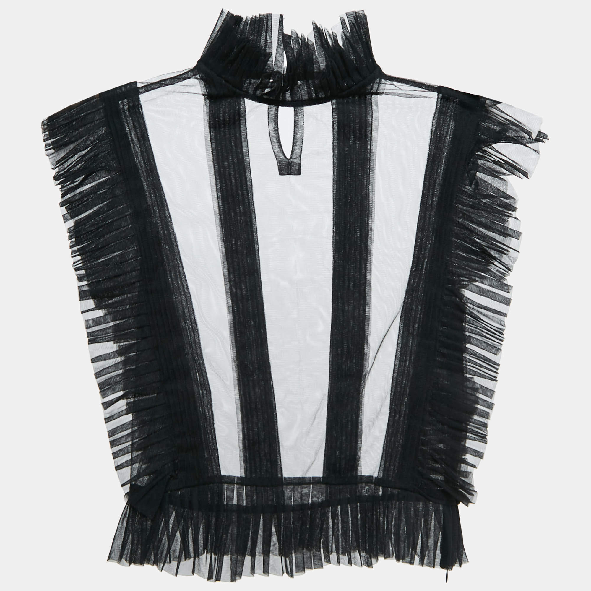 Starch Black Tulle Pleat Detail Ruffled Top S