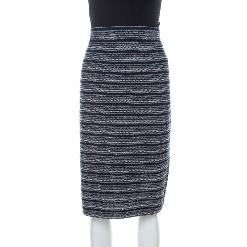 St. John Collection by Marie Gray Navy Blue Striped Knit Skirt XL 