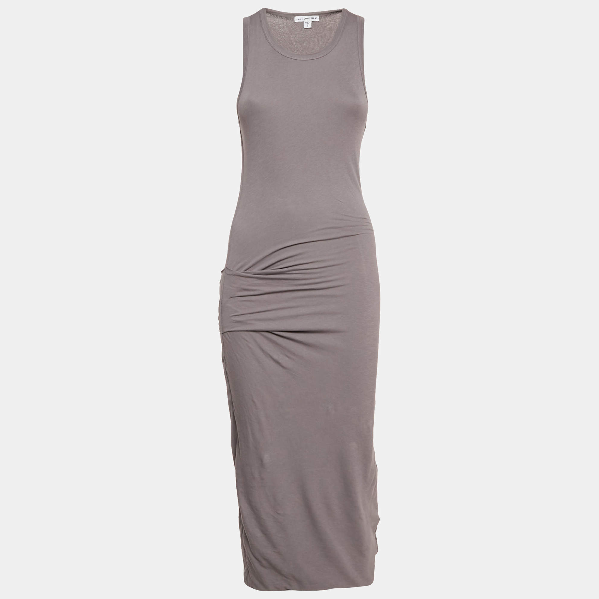 Standard James Perse Grey Jersey Ruche Sleeveless Midi Dress S