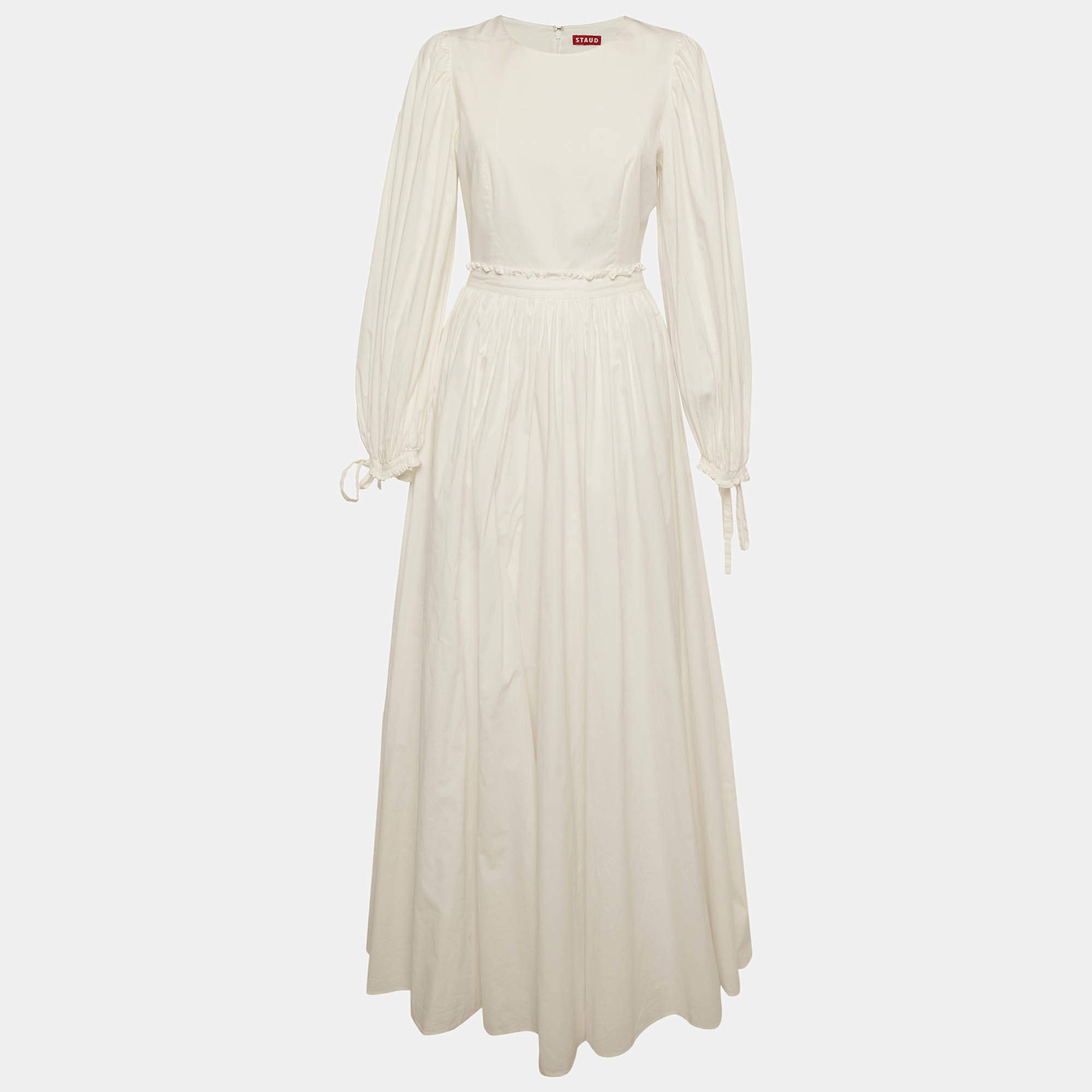 Pre Owned Staud White Cotton Flared Maxi Dress M