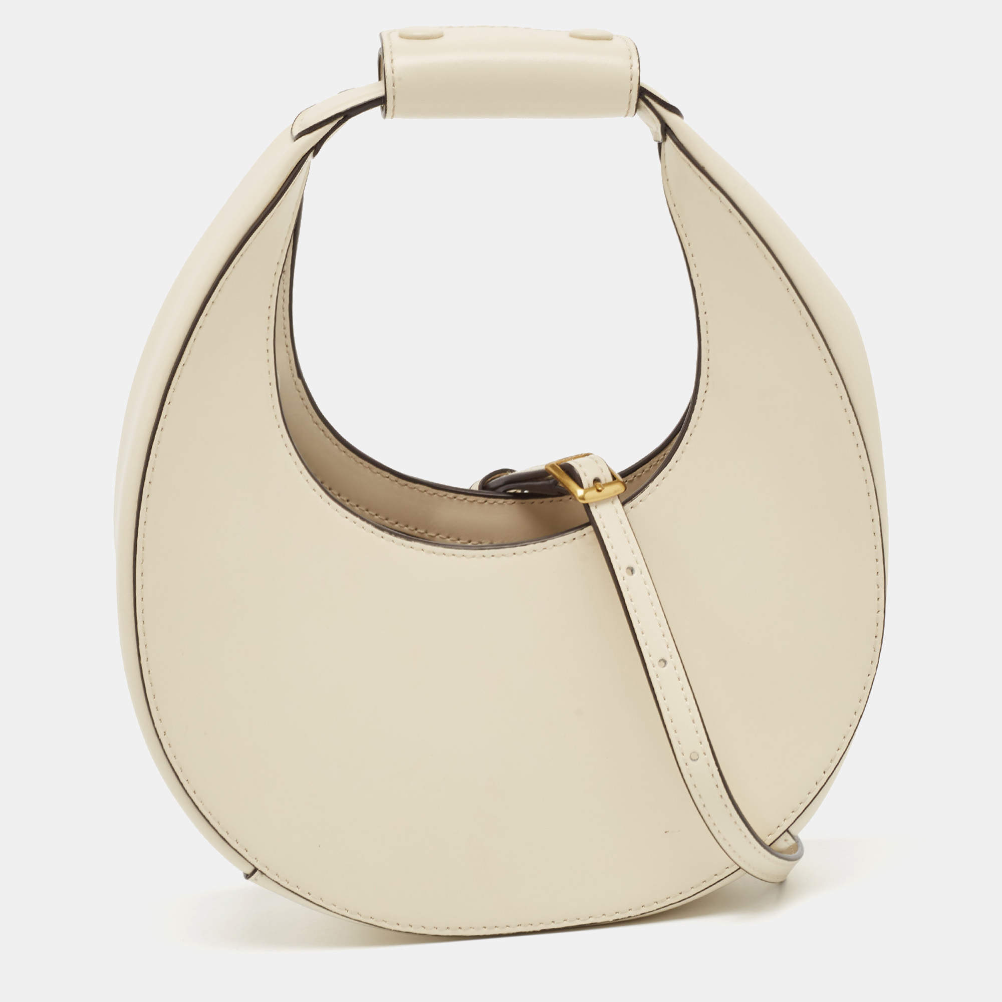Staud Off-White Leather Mini Moon Bag