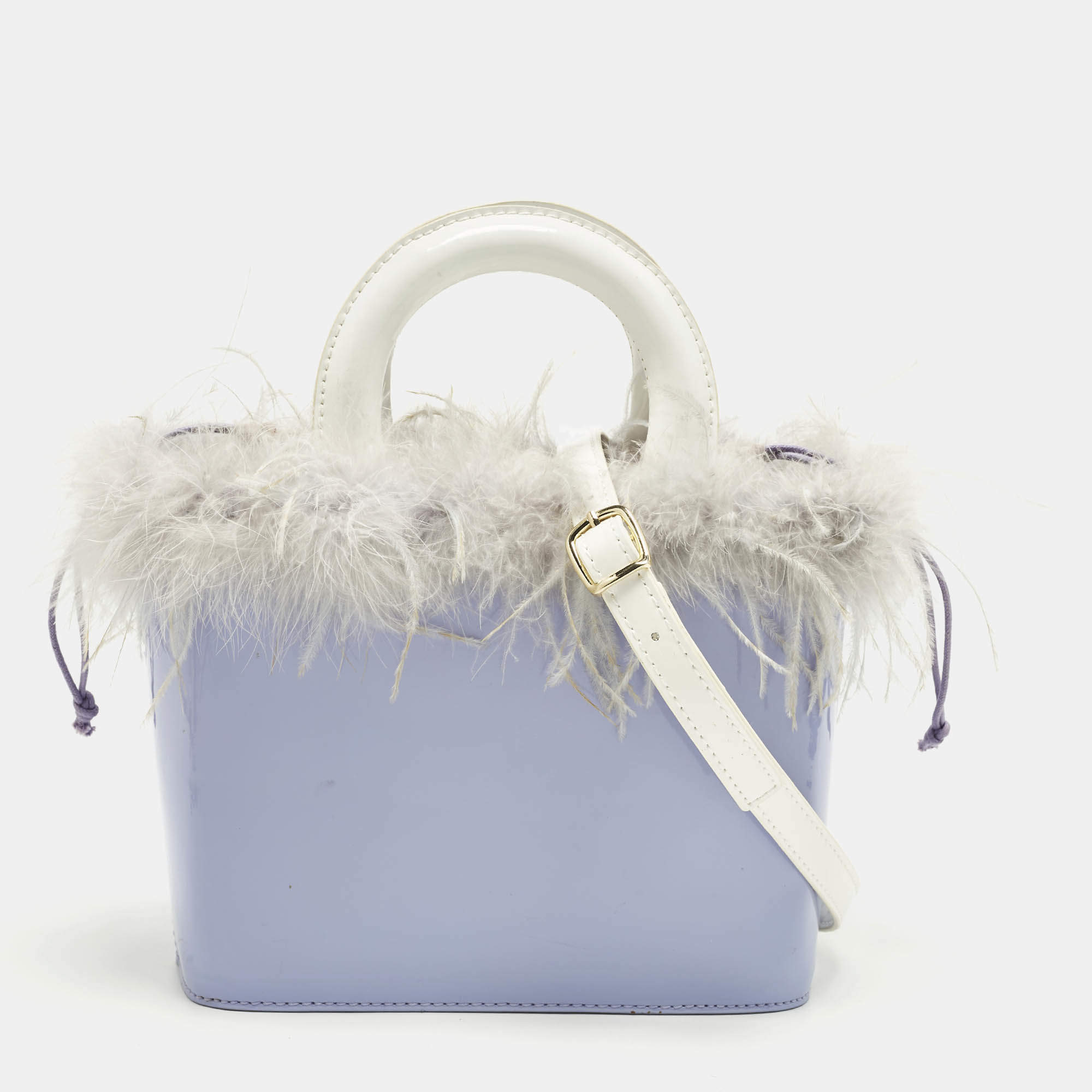 مملوكة مسبقًا Staud Nic Lilac/White Feather and Patent Leather Tote