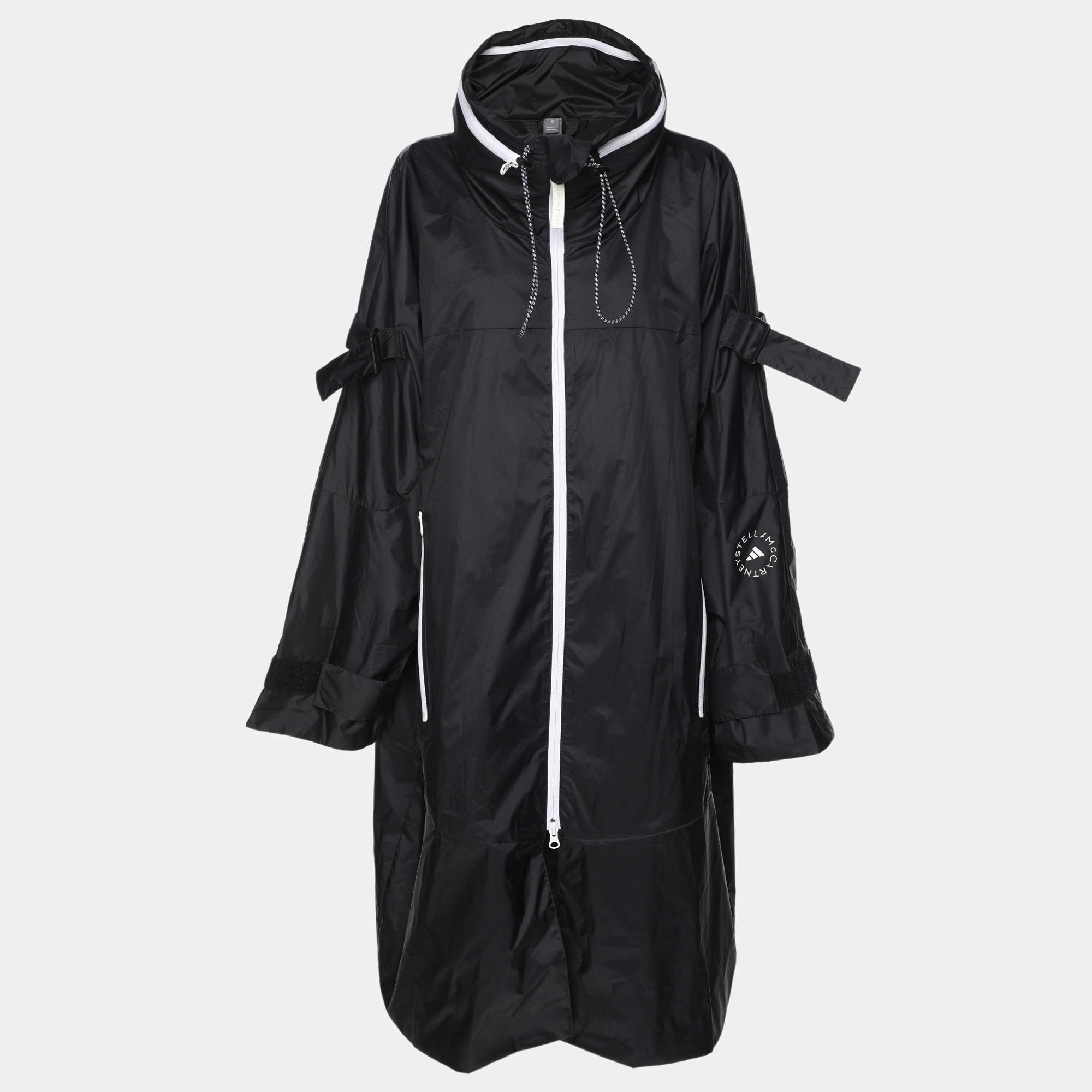 Adidas by Stella McCartney Black Nylon Logo Print Hooded Jacket S