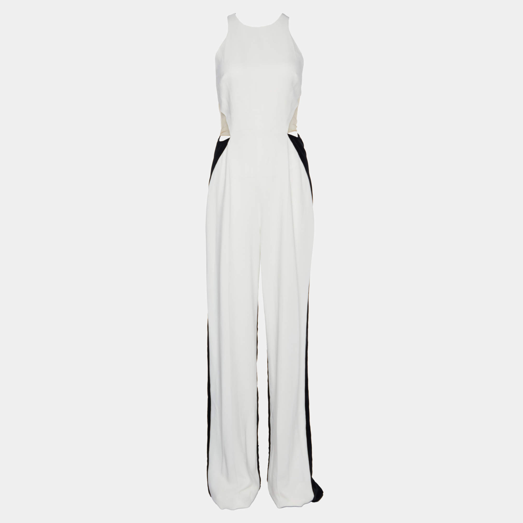 Pre Owned Stella McCartney White/Black Crepe & Velvet Cut-Out Jumpsuit M