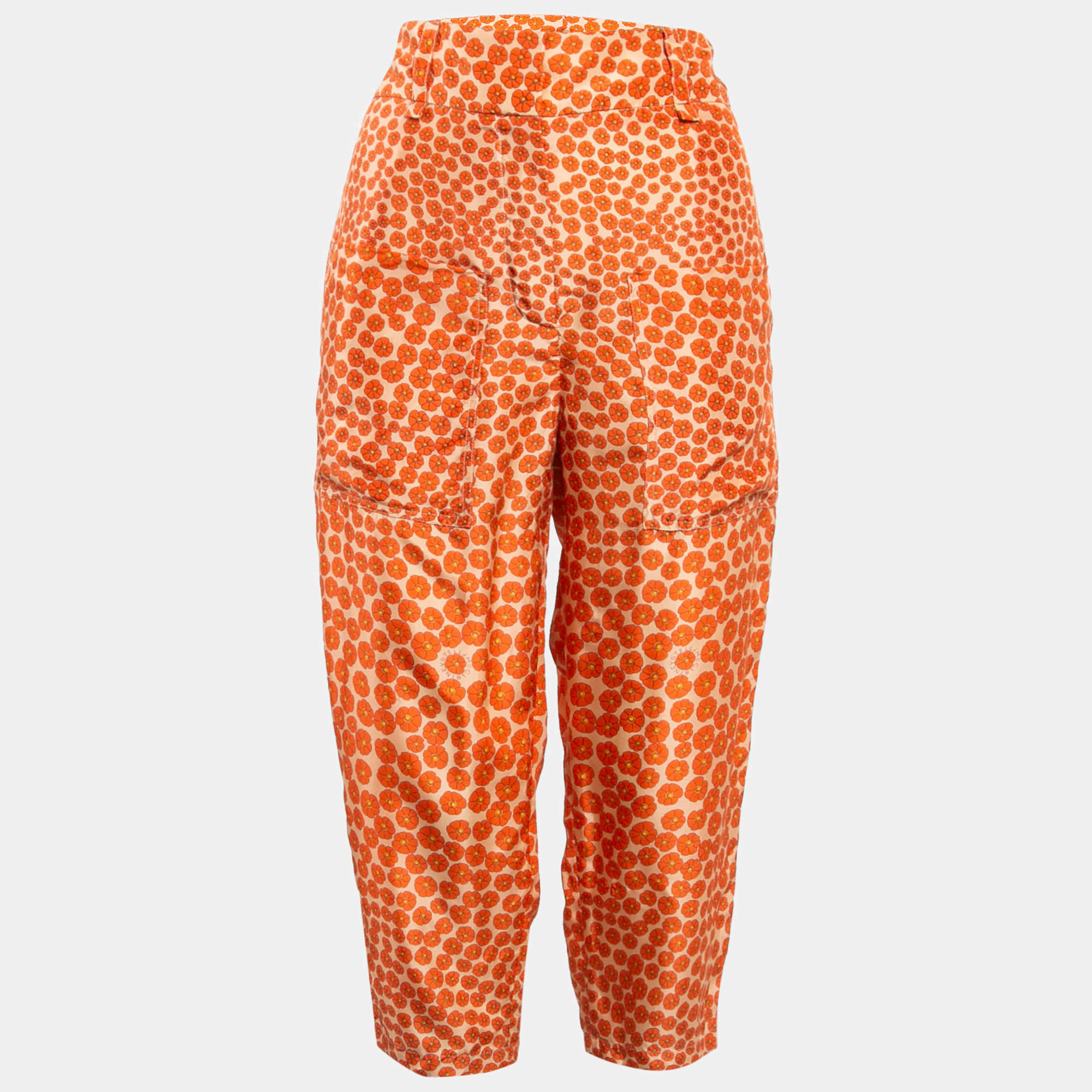 Stella McCartney Orange Ditsy Floral Print Silk Trousers M
