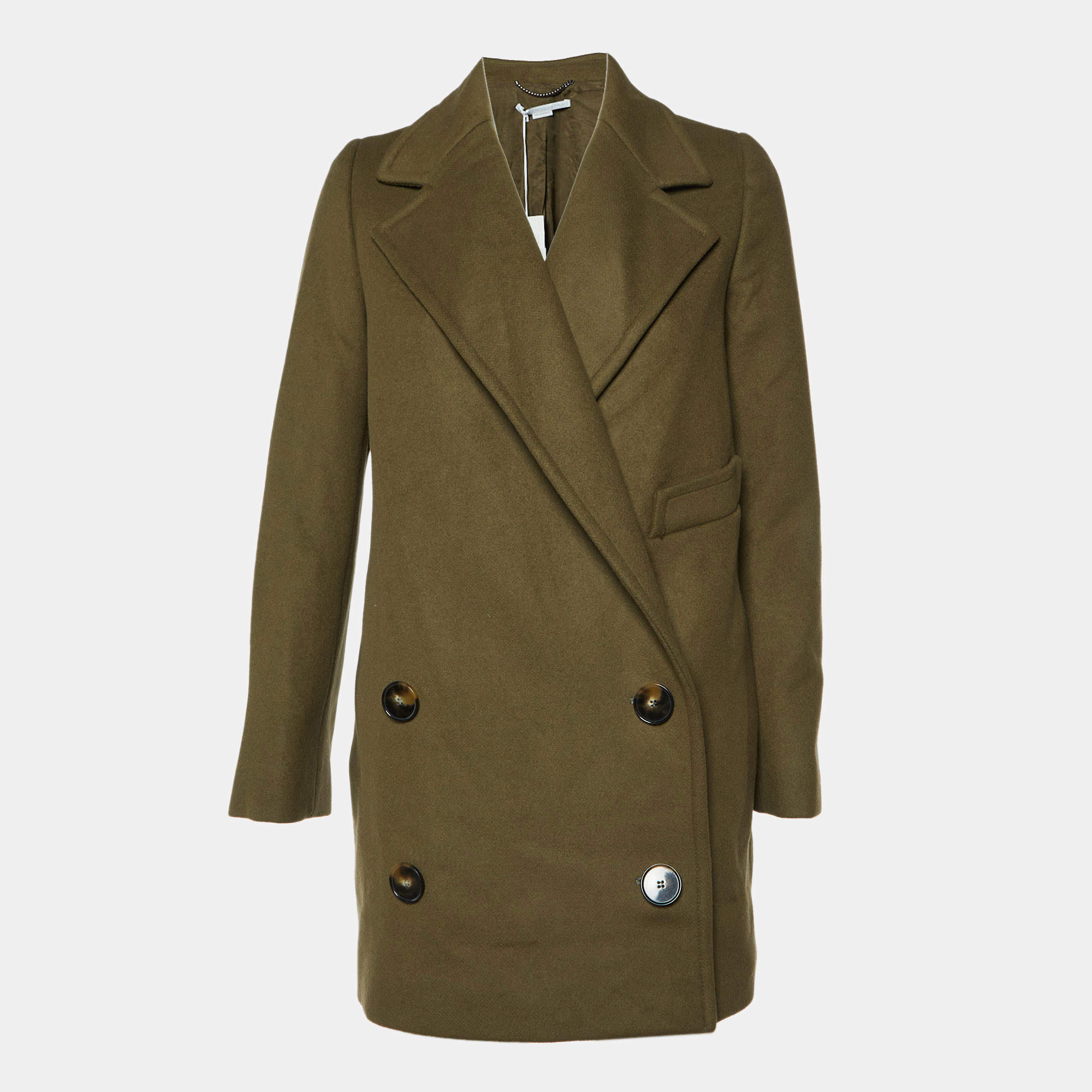 Stella McCartney Khaki Green Wool Double Breasted Overcoat S