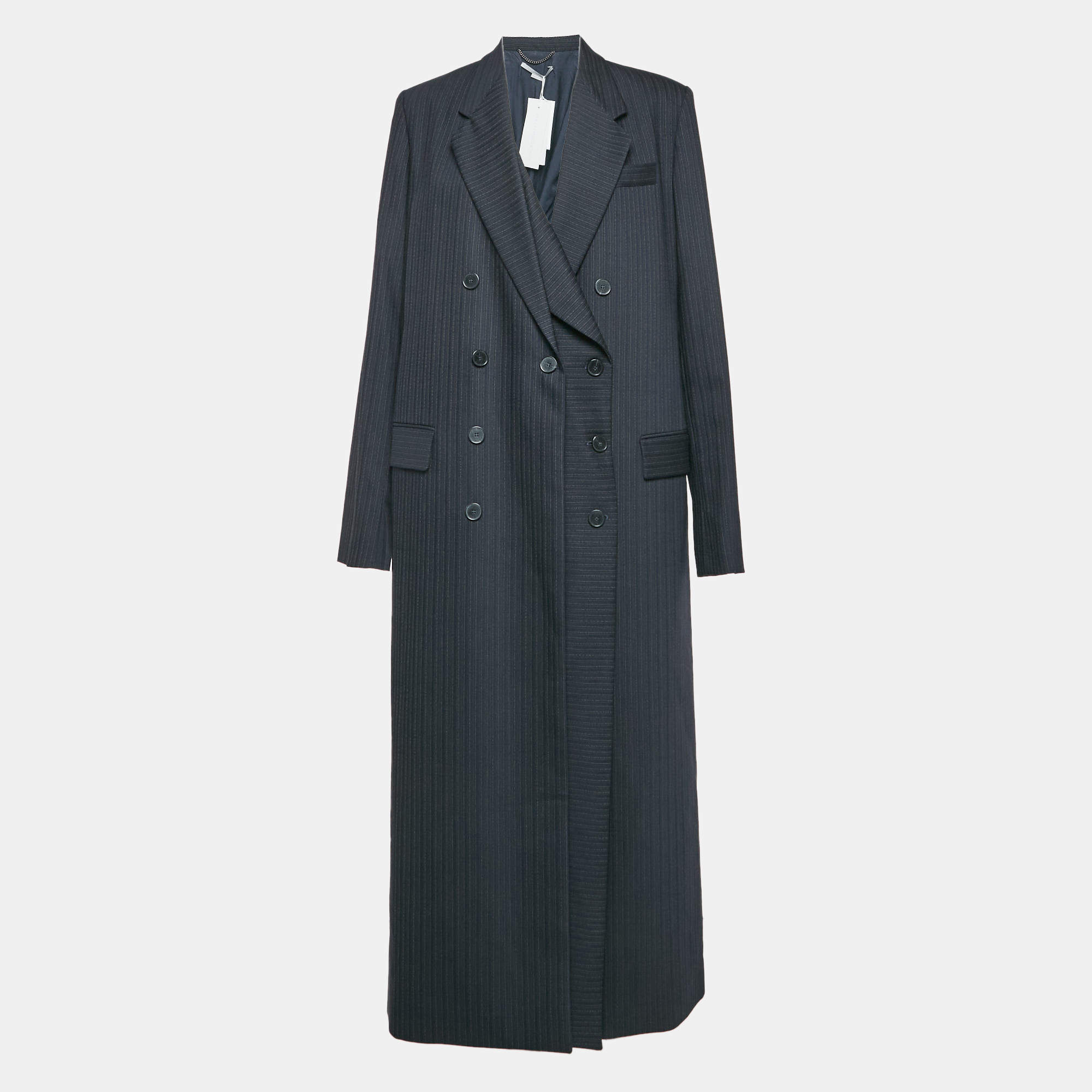 Pre Owned Stella McCartney Navy Blue Stripe Wool Overcoat L