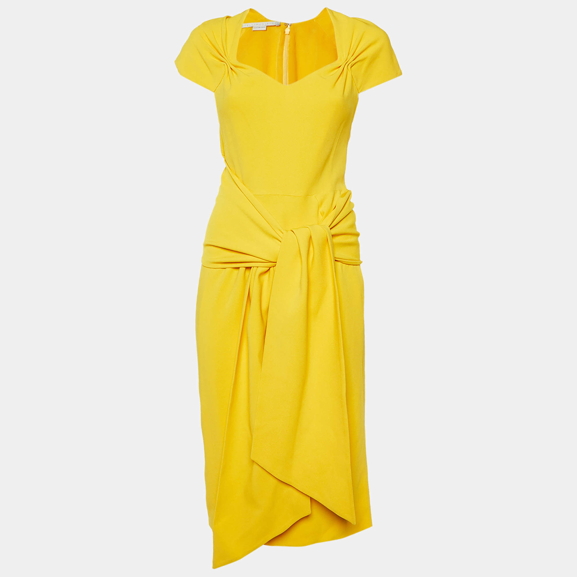 Pre Owned Stella McCartney Yellow Crepe Tie Back Midi Dress M