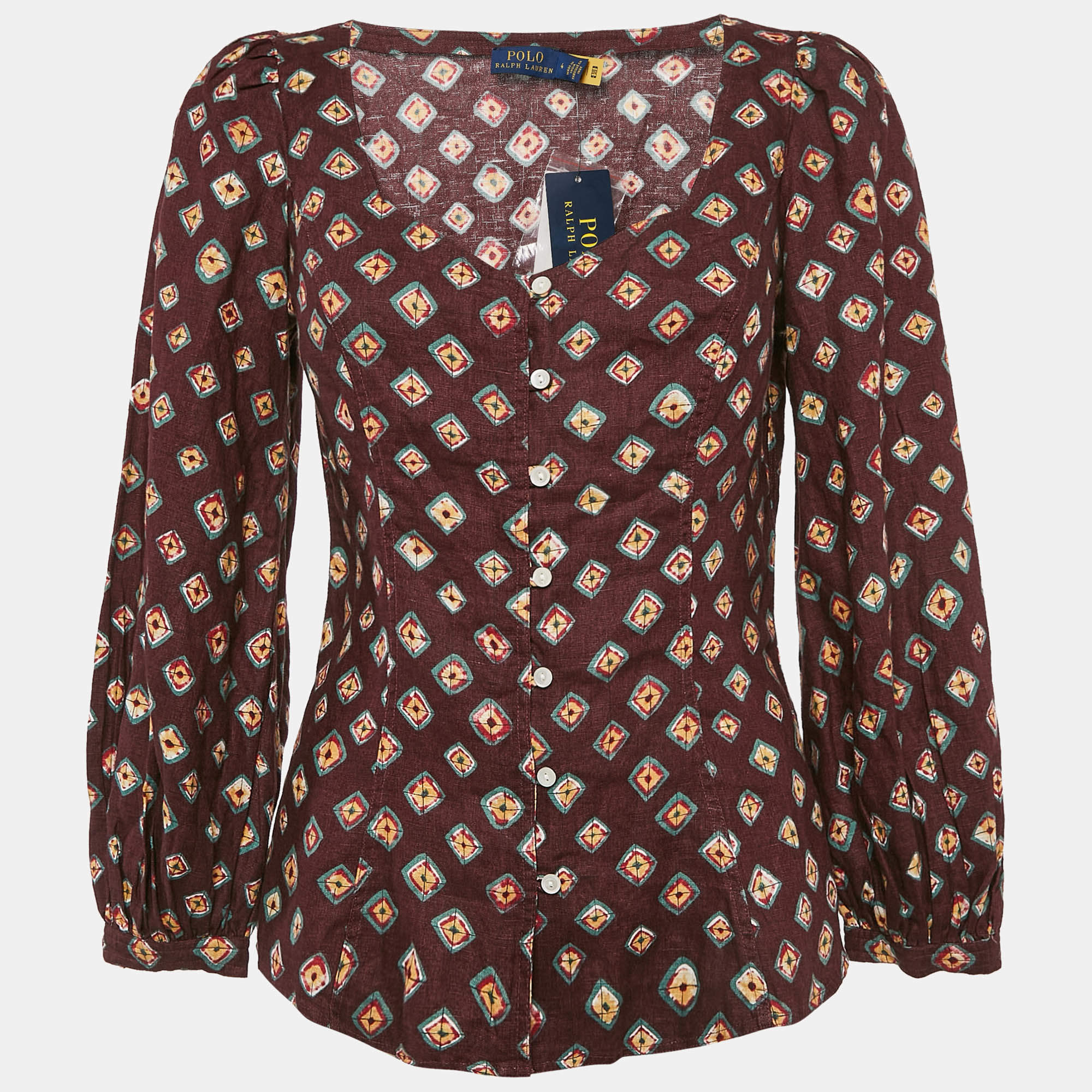 Polo Ralph Lauren Burgundy Printed Linen Blouse S