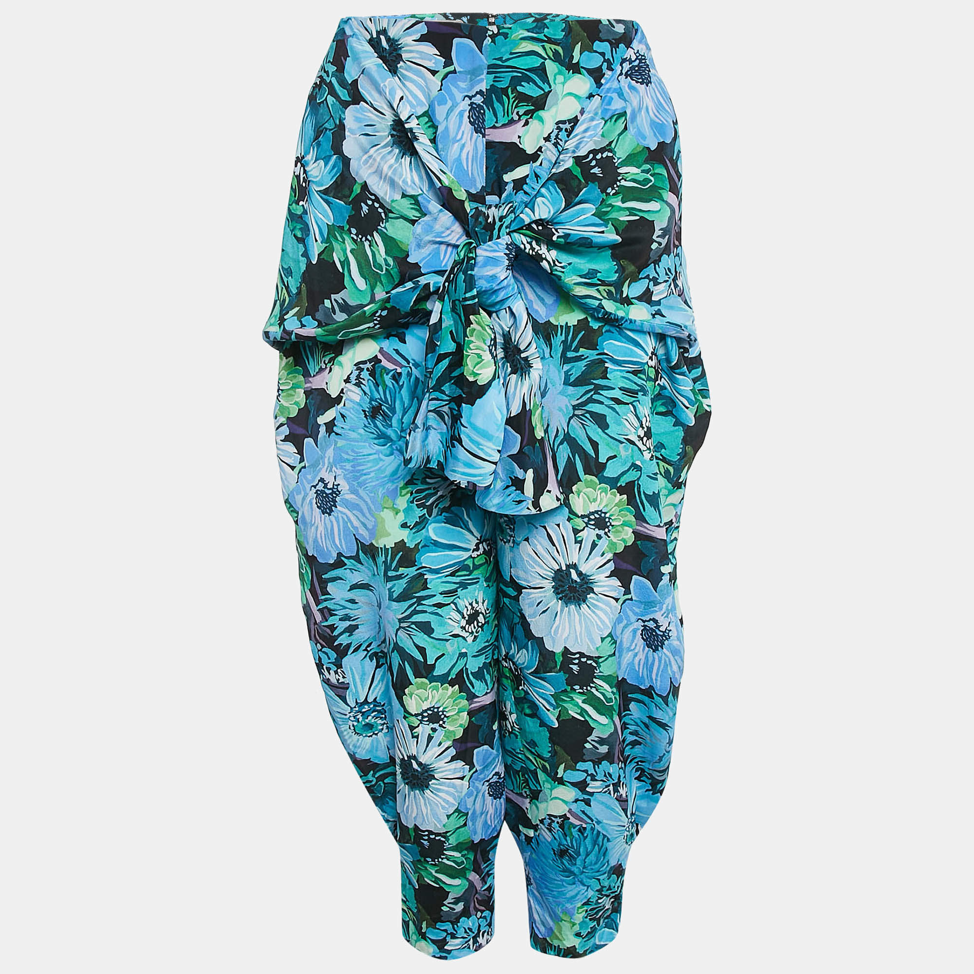 Stella McCartney Blue Floral Print Silk Tie-Up Trousers S