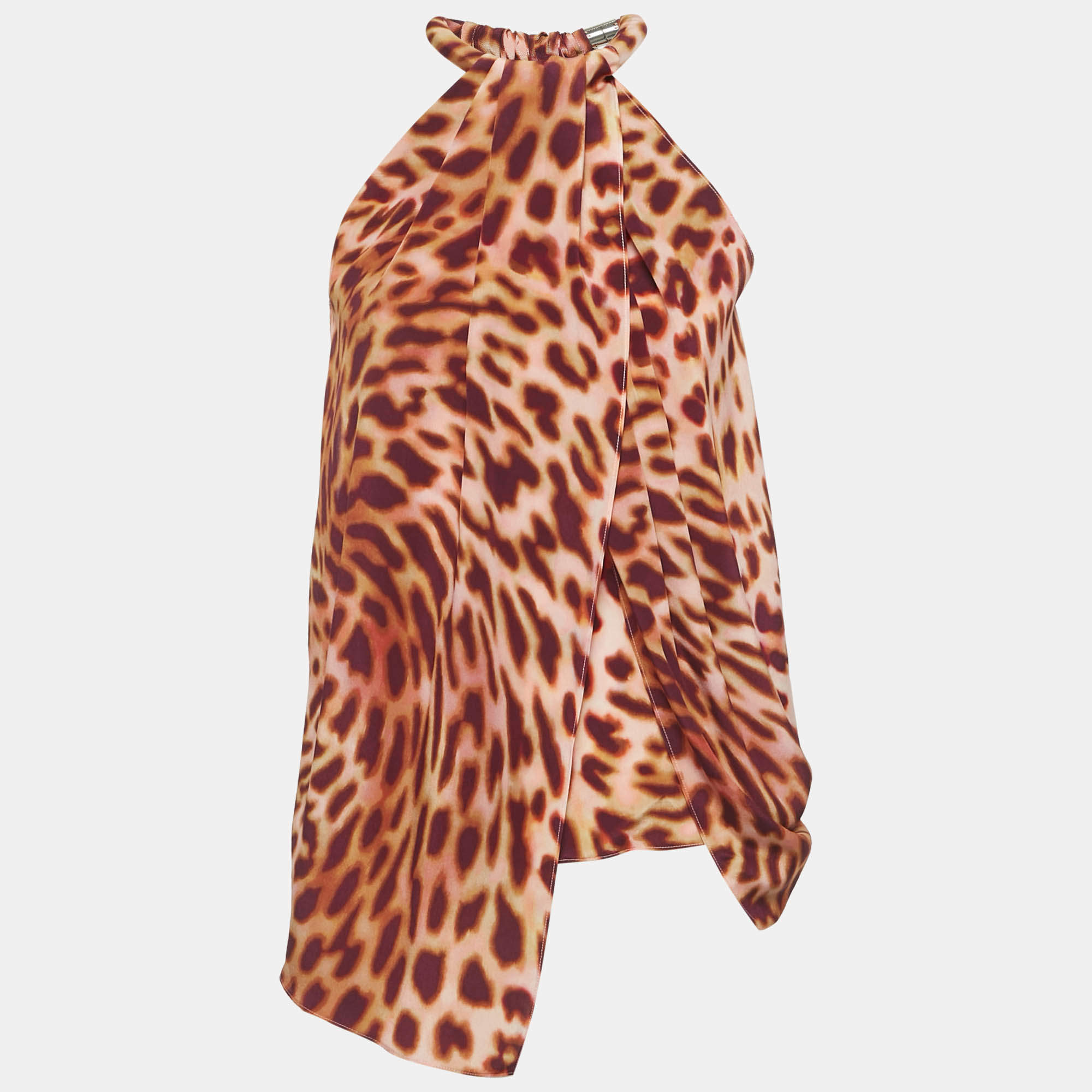 Pre Owned Stella McCartney Martini Pink Leopard Print Silk Sleeveless Top XS