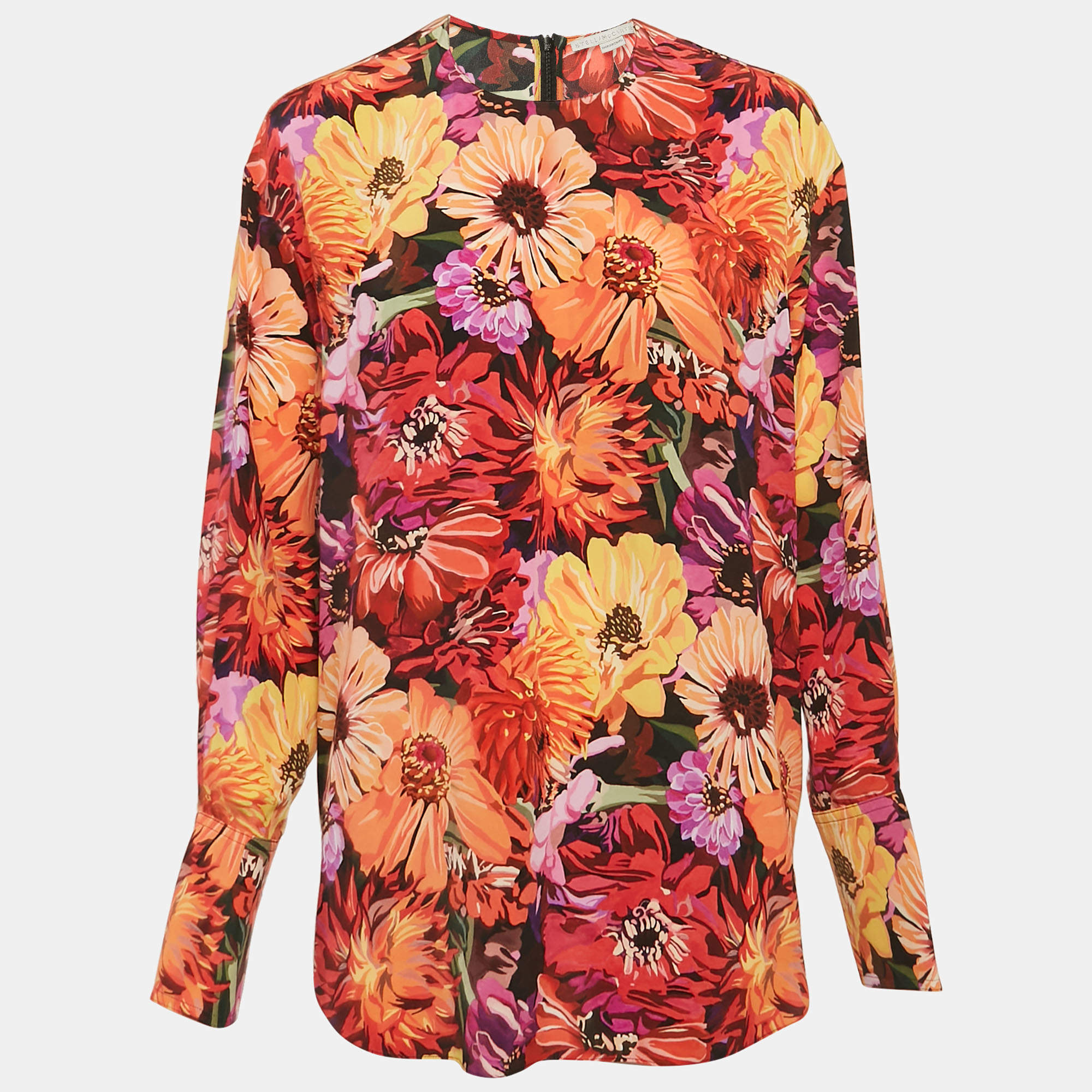 Stella McCartney Red Poppy Print Silk Long Sleeve Blouse M