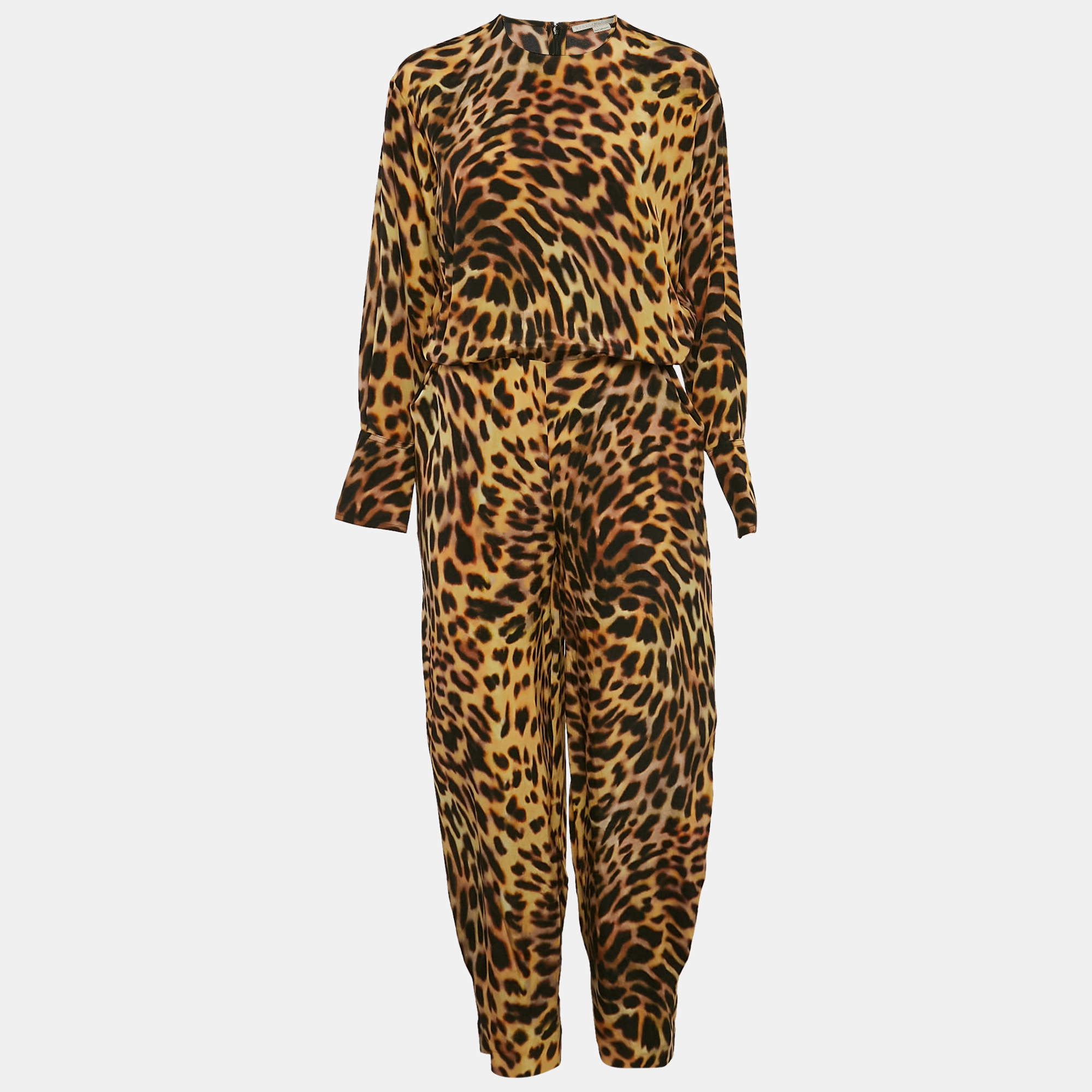 Stella McCartney Beige Leopard Silk Tie-Up Jumpsuit XS