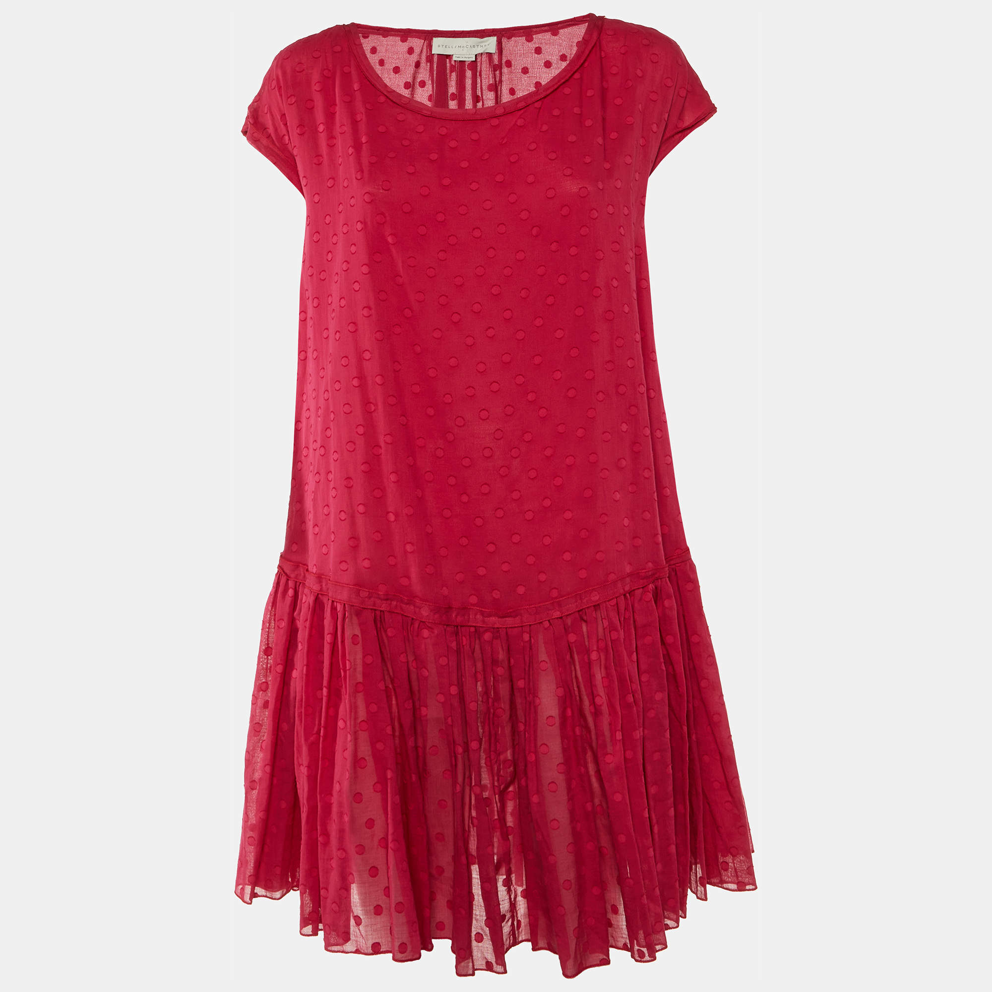 Pre Owned Stella McCartney Pink Patterned Cotton & Silk Ruffle Hem Dress M